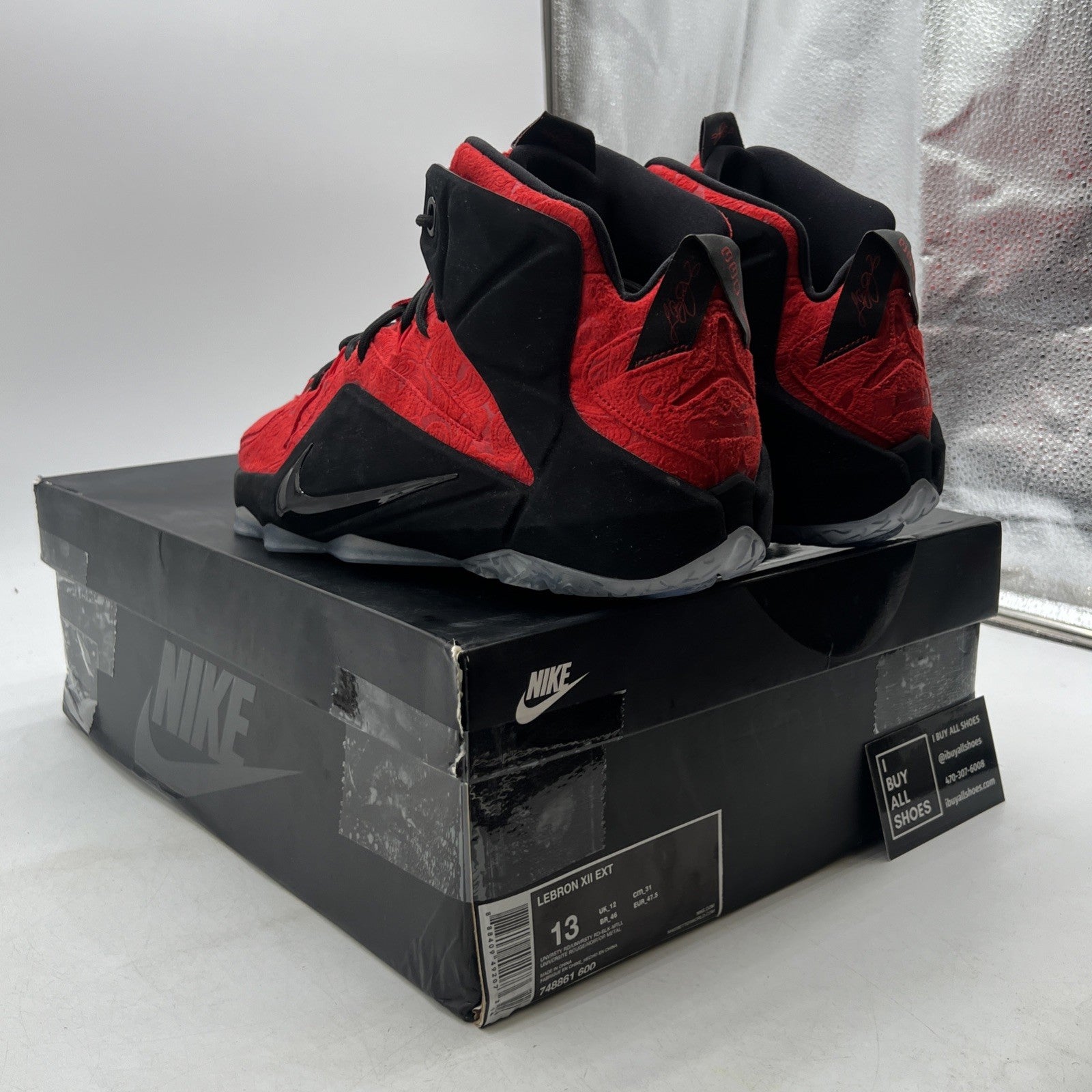 Size 13 - Nike LeBron 12 EXT Red Paisley (748861-600)