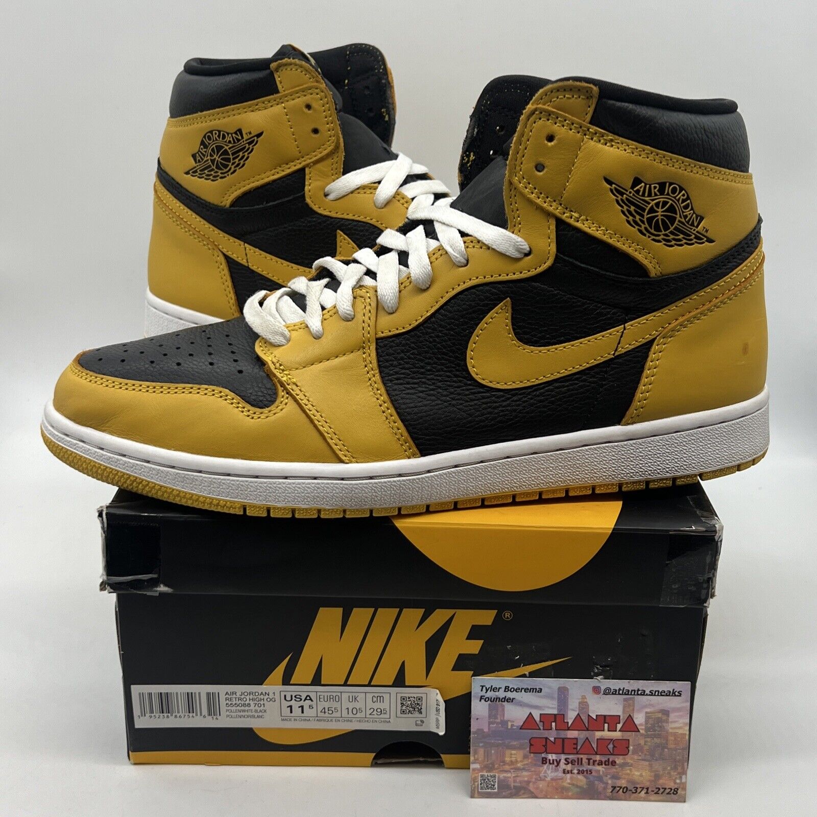 Size 11.5 - Jordan 1 Retro OG High Pollen Black White Yellow Leather 555088-701