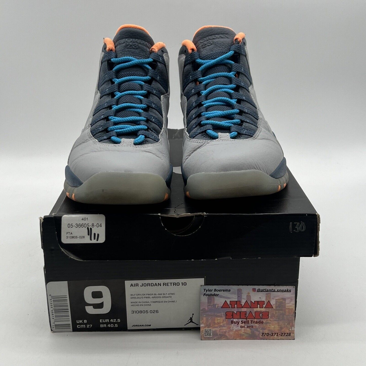 Size 9 - Air Jordan 10 Retro Bobcats Grey Orange Blue Leather (310805-026)