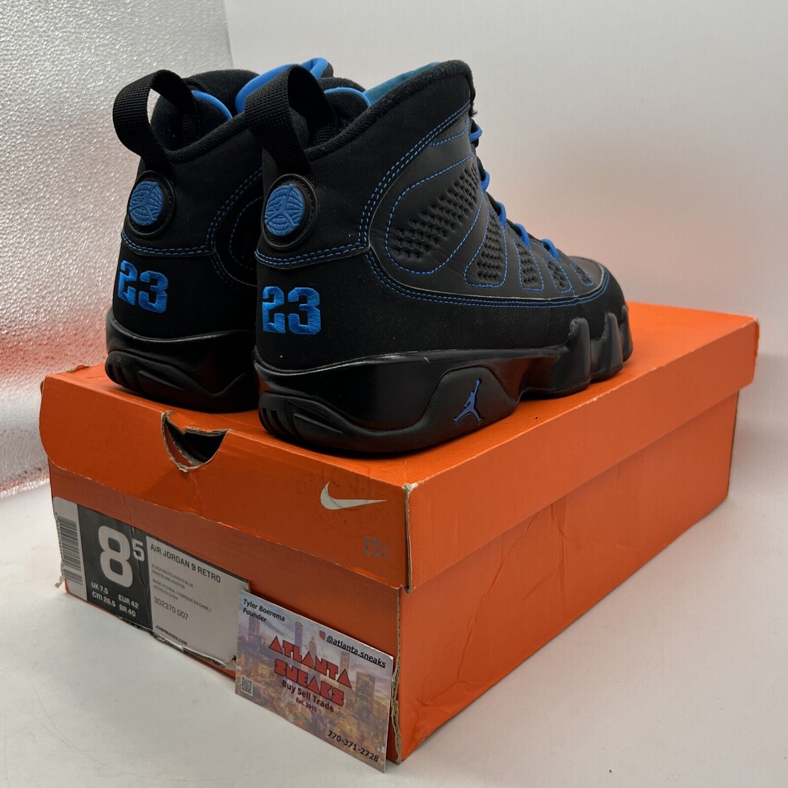 Size 8.5 - Jordan 9 Retro 2013 Photo Blue Black Bottom Leather (302370-007)