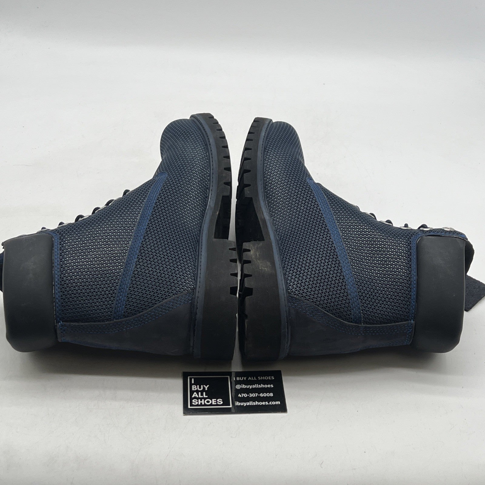 Size 10 - Timberland Fabric Mesh Navy Blue Lace Up High Top Boots Leather Blue