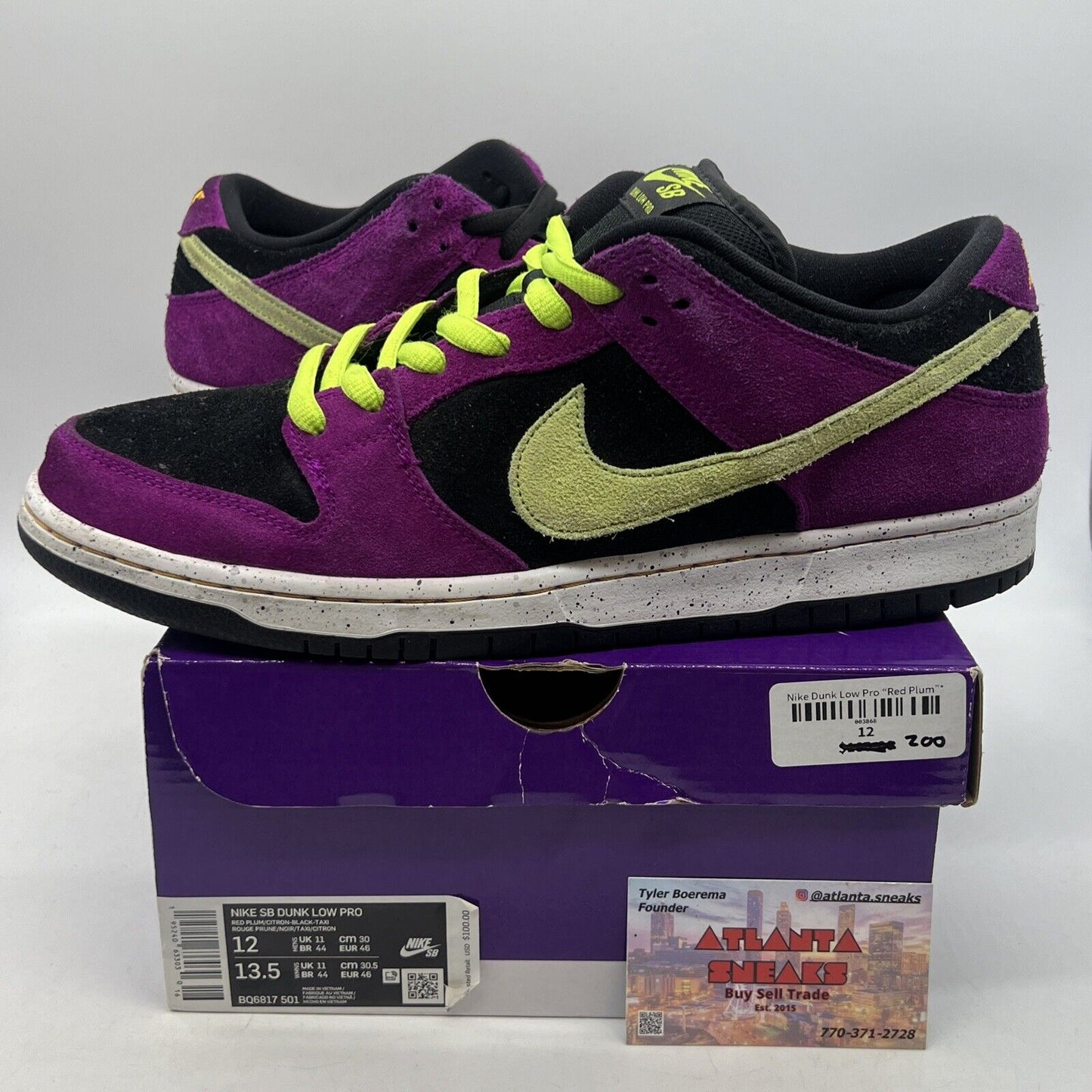 Size 12 - Nike Dunk Pro SB Low Red Plum Black Purple Suede White (BQ6817-501)