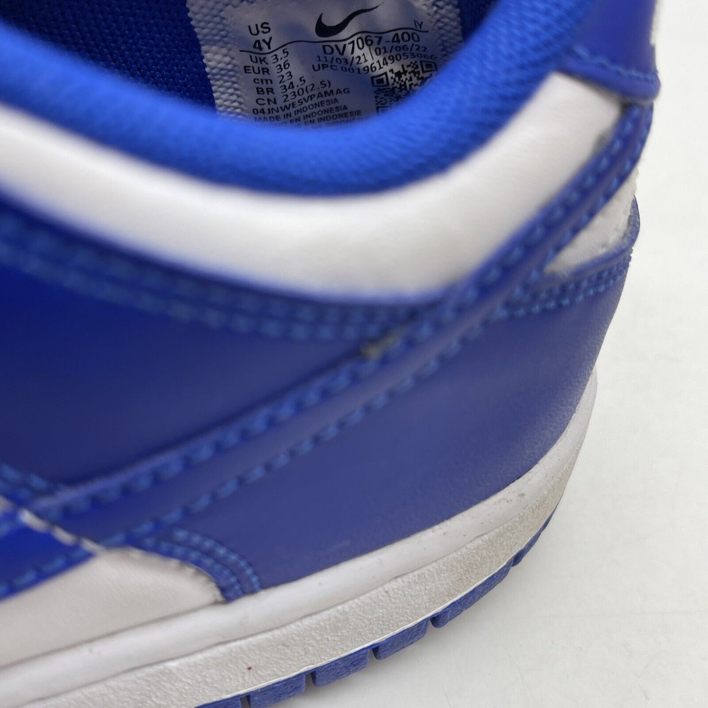 Size 4Y - Nike Dunk Low Racer Blue (GS) White Leather Suede (DV2203-400(