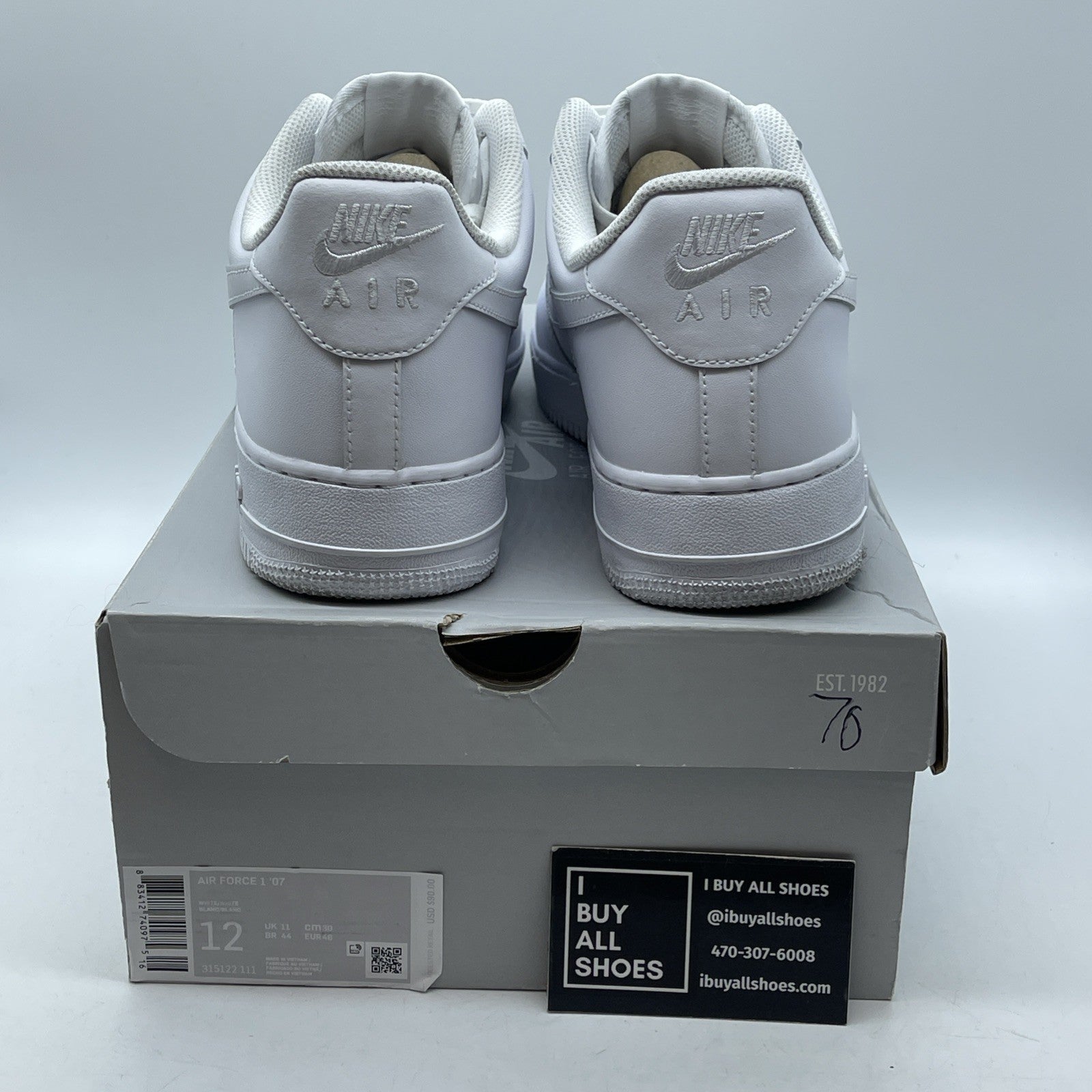 Size 12 - Nike Air Force 1 Low '07 White Leather (315122-111)