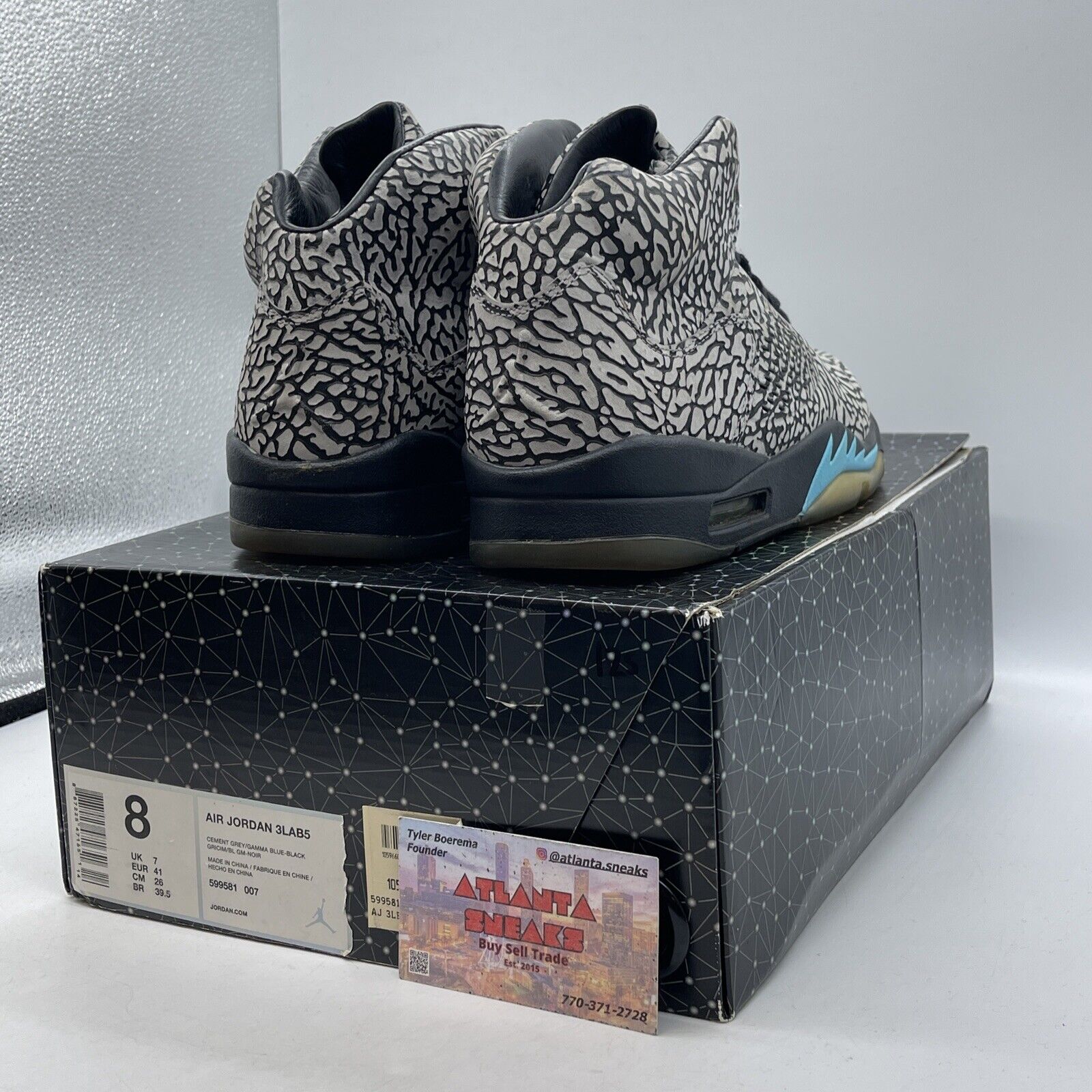 Size 8 - Air Jordan 5 Retro 3Lab5 Grey Black blue Suede Leather (599581-007)