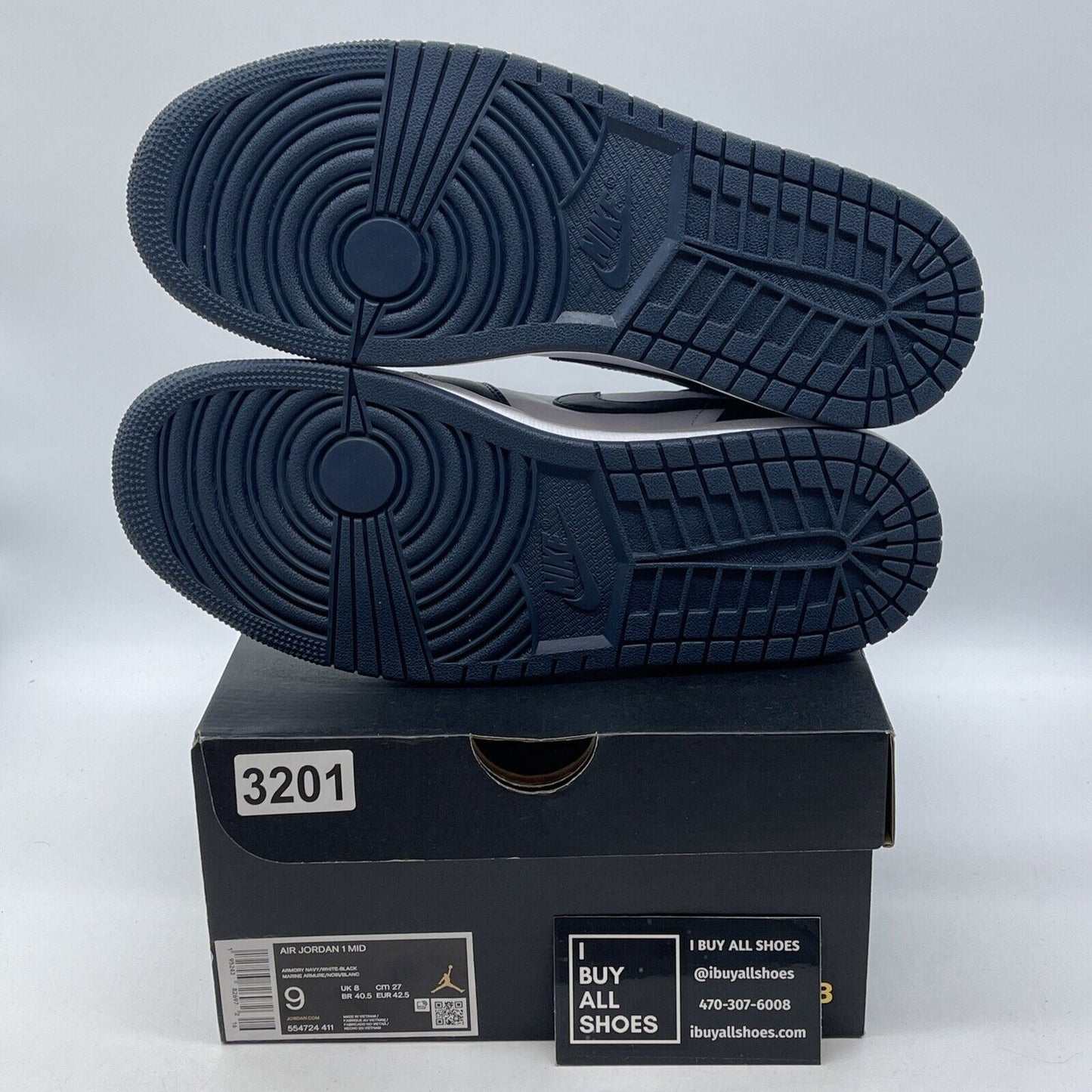 Size 9 - Air Jordan 1 Mid Armory Navy Blue Black White Suede (554724-411)