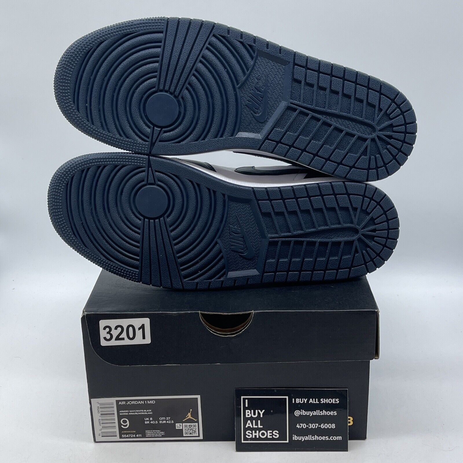 Size 9 - Air Jordan 1 Mid Armory Navy Blue Black White Suede (554724-411)