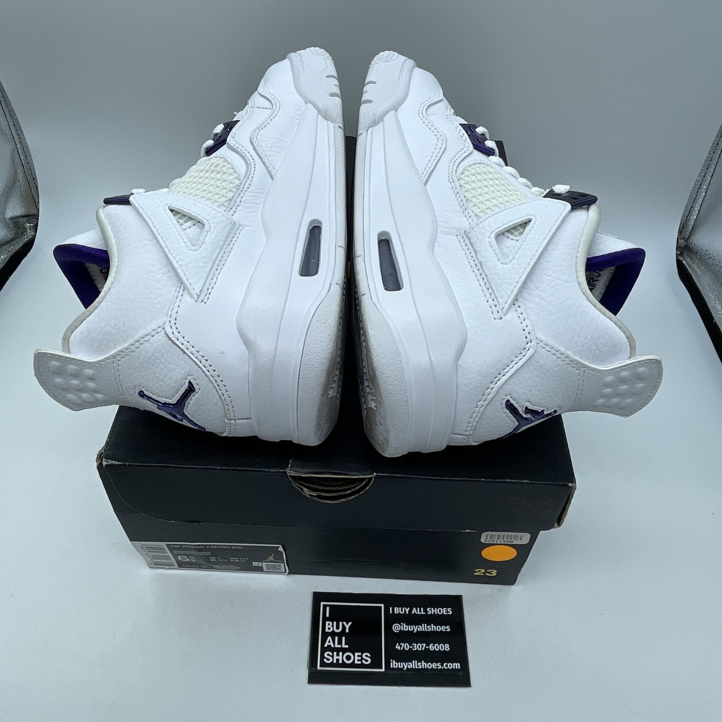 Size 6.5Y (GS) - Jordan 4 Retro Low Purple Metallic White Leather (408452-115)
