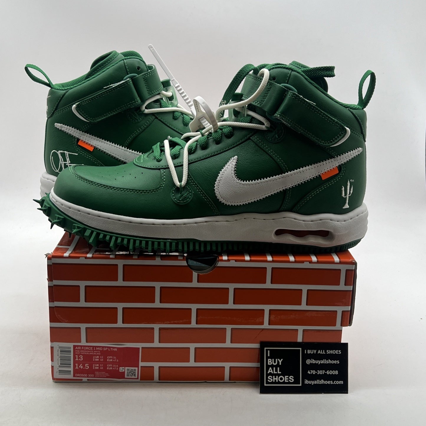 Size 13 - Nike Off-White x Air Force 1 SP Leather Mid Pine Green (DR0500-300)