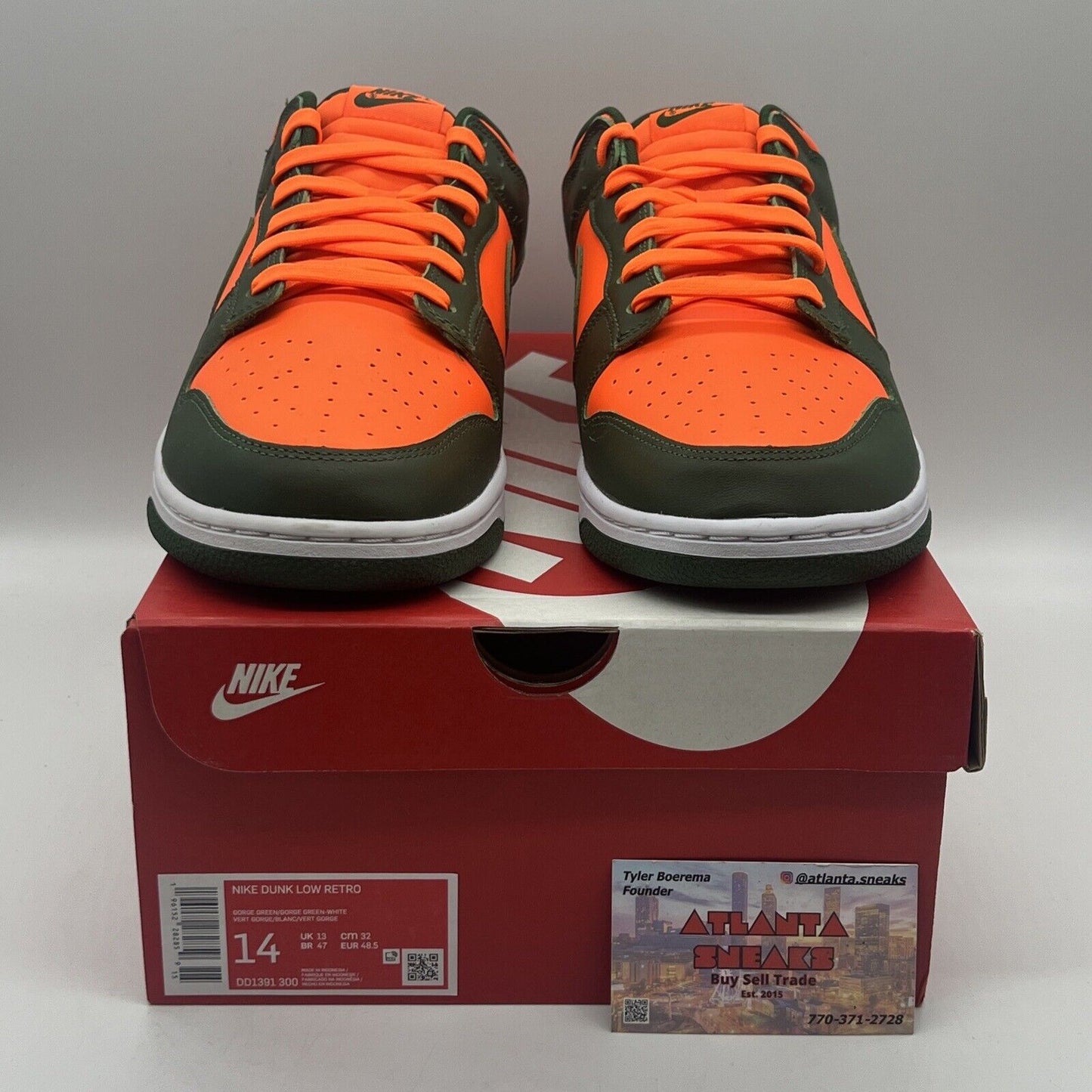 Size 14 - Nike Dunk Low Miami Hurricanes Brand New Og All Green Orange