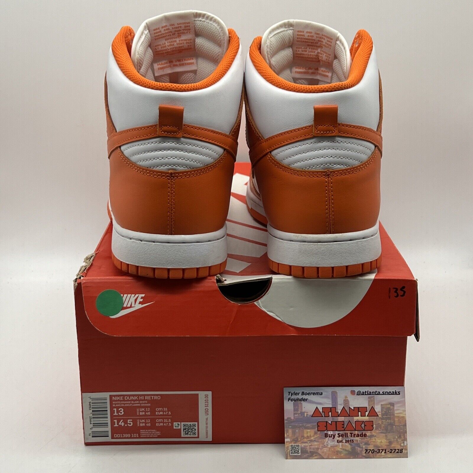 Size 13 - Nike Dunk SP 2021 High Syracuse White Orange Leather (DD1399-001)