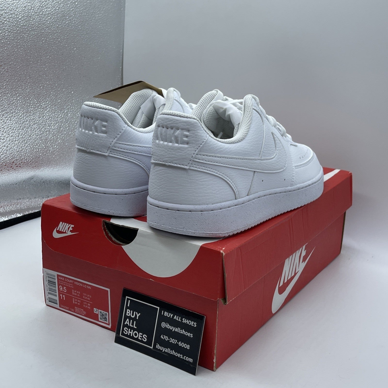Size 9.5 - Nike Court Vision Next Nature Low Triple White Leather (DH2987-100)
