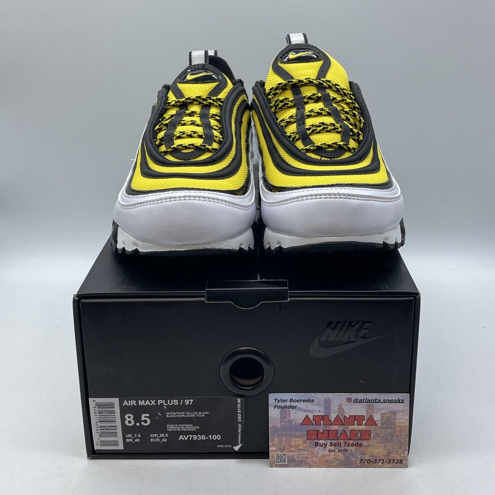 Size 8.5 - Nike Air Max Plus 97 Frequency Pack Yellow White Black (AV7936-100)