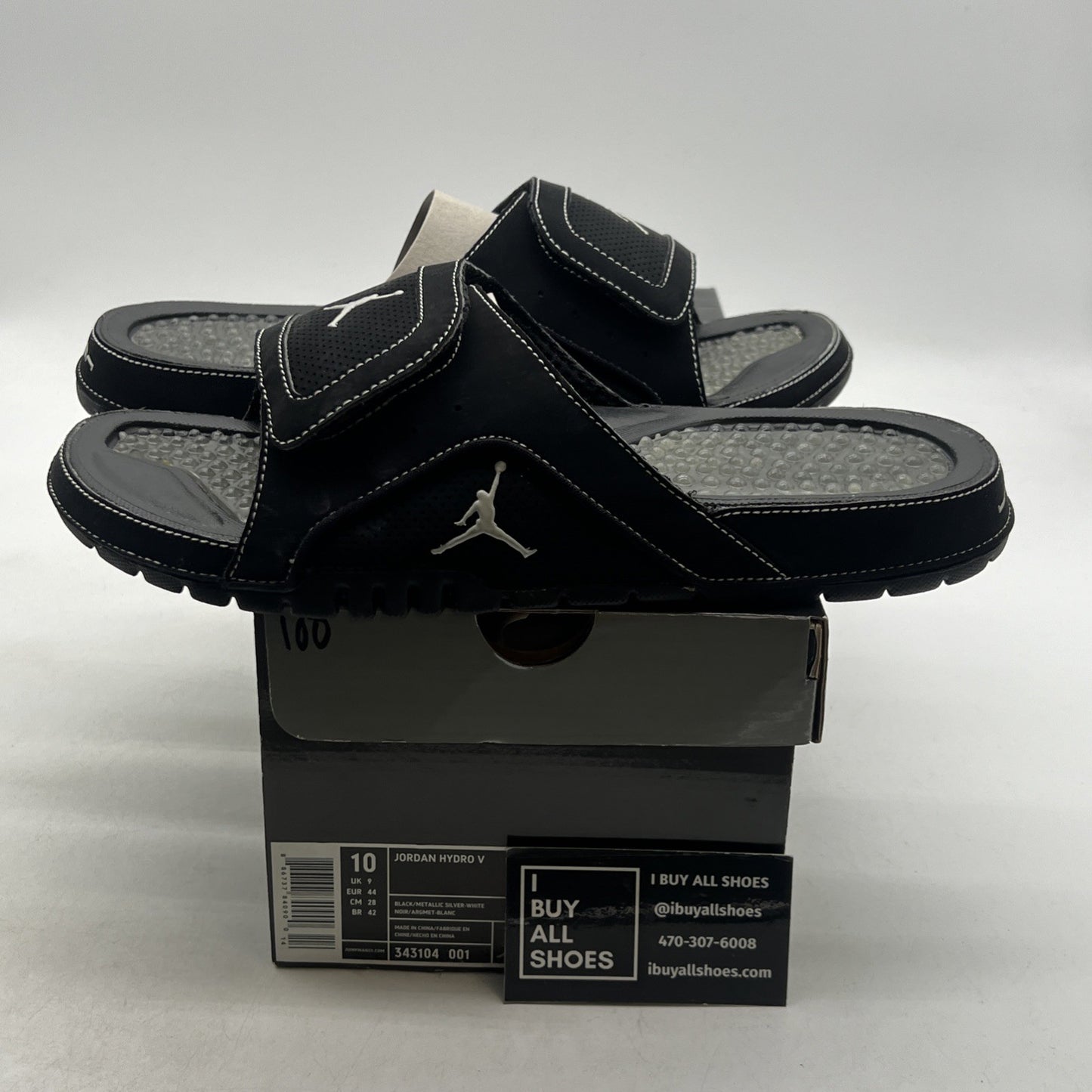 Size 10 - Air Jordan Hydro Slides Retro 4 Black Cat Mens (343104-001)