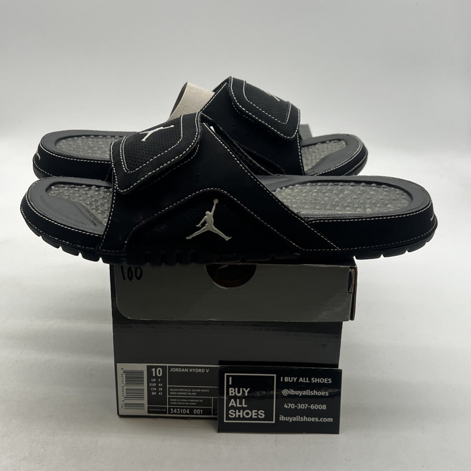 Size 10 - Air Jordan Hydro Slides Retro 4 Black Cat Mens (343104-001)