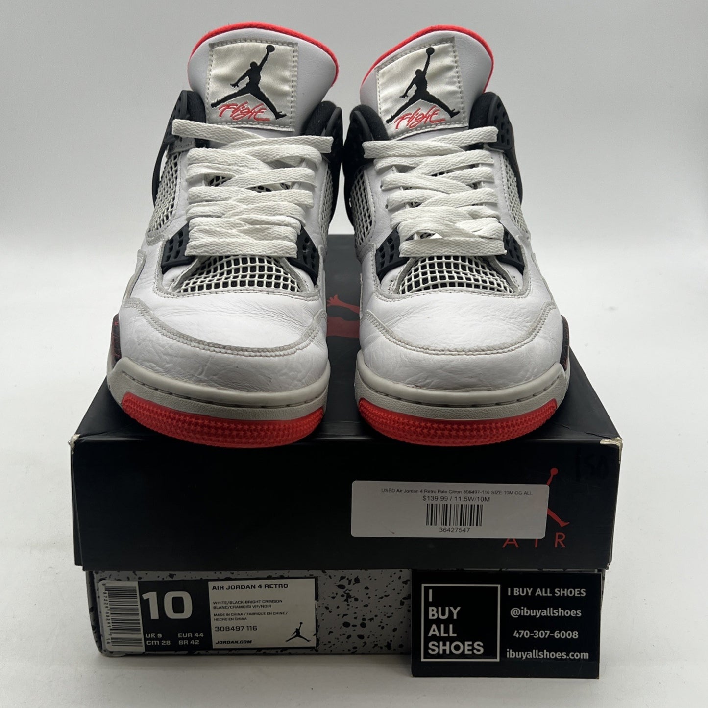 Size 10 - Air Jordan 4 Retro Pale Citron, Bright Crimson 2019 (308497-116)