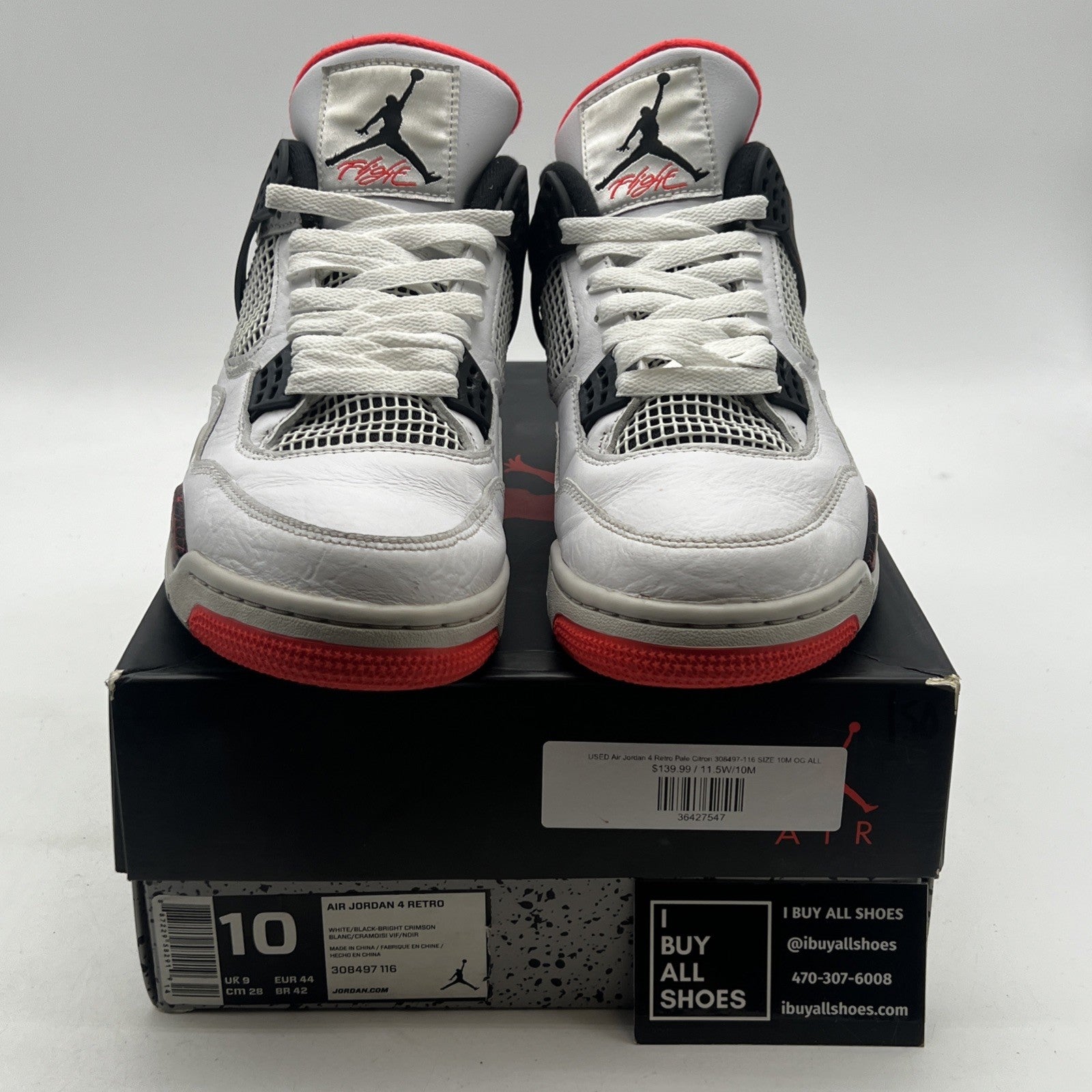 Size 10 - Air Jordan 4 Retro Pale Citron, Bright Crimson 2019 (308497-116)