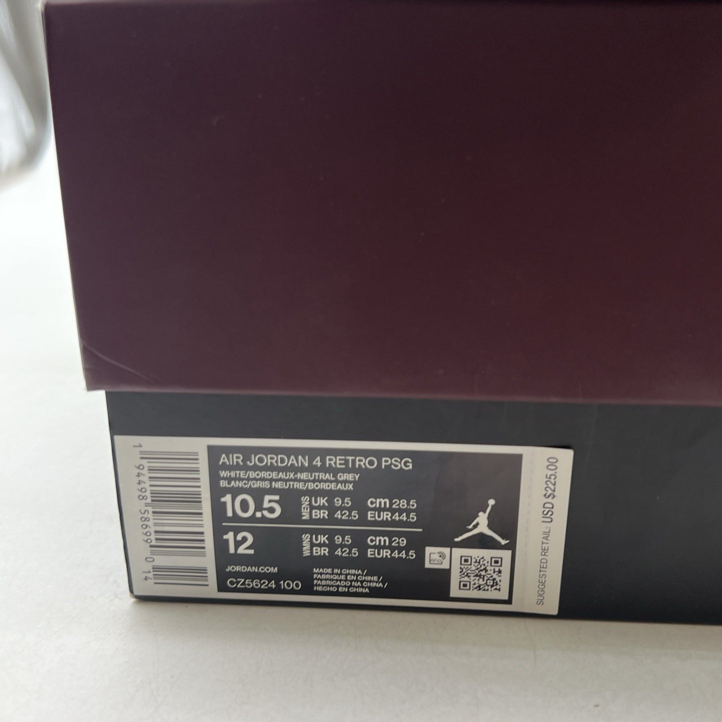 Size 10.5 - Air Jordan 4 Retro x Paris Saint-Germain Bordeaux (CZ5624-100)