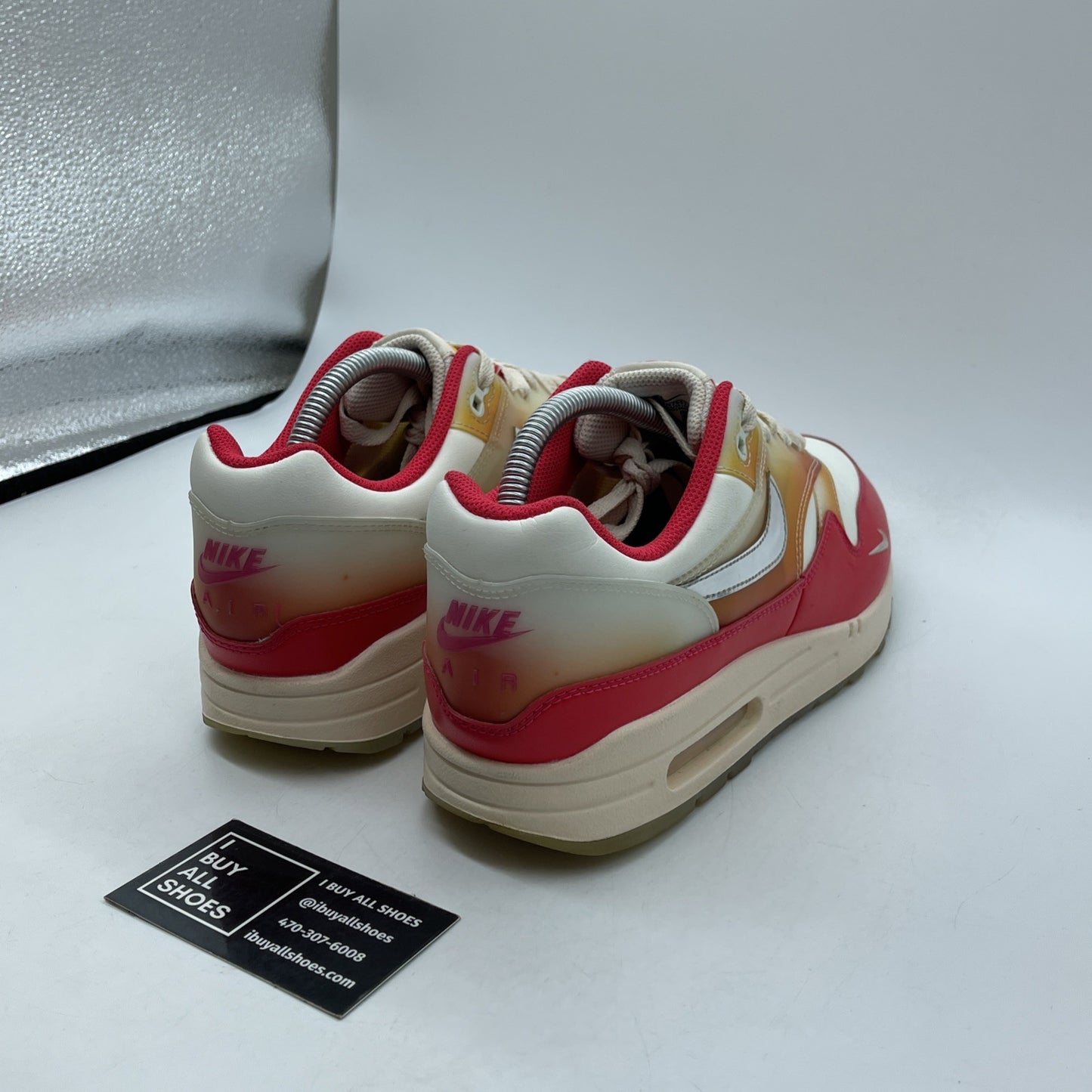 Size 10.5W - Nike Air Max 1 Soft Vinyl Pink Silver Leather (FN7683-133)