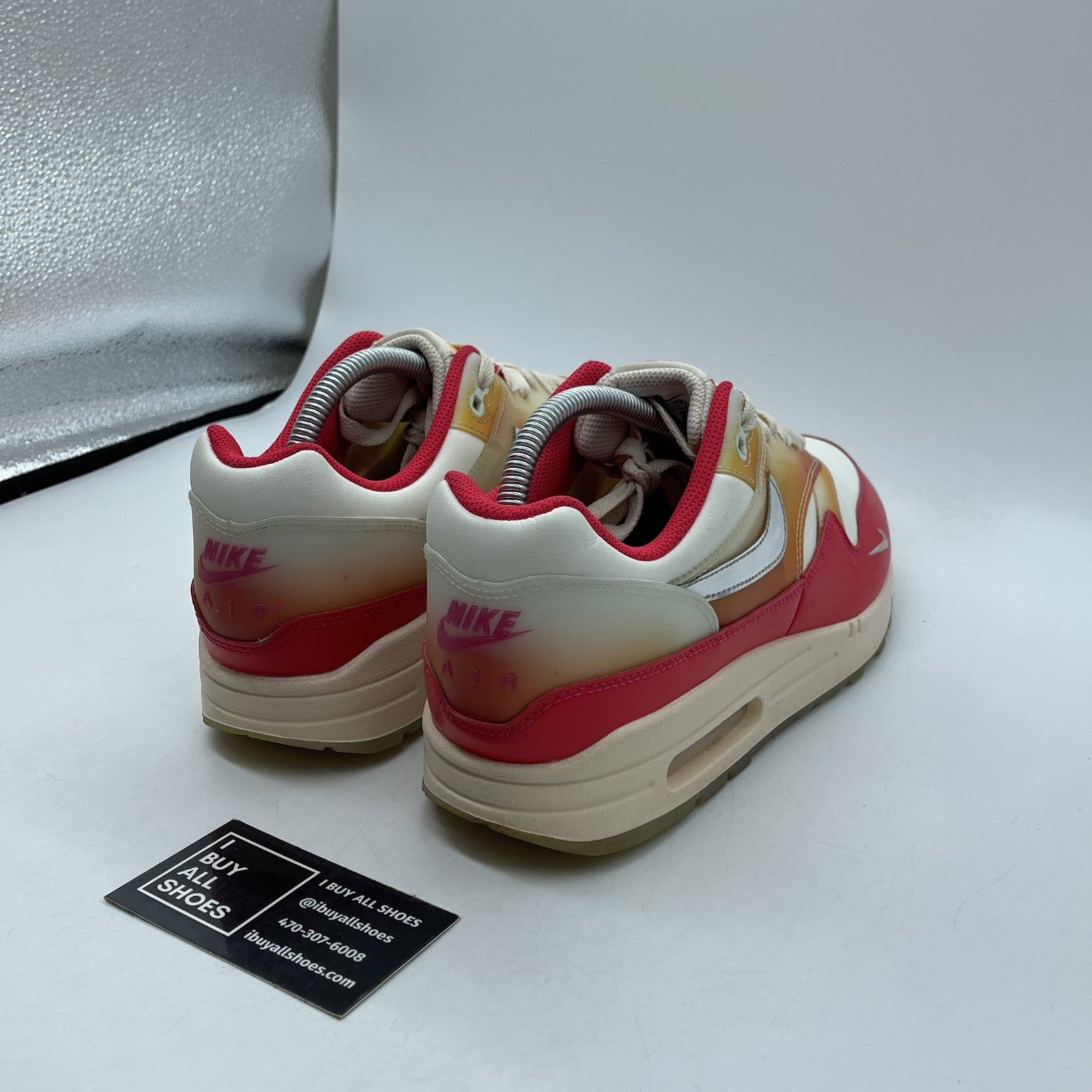 Size 10.5W - Nike Air Max 1 Soft Vinyl Pink Silver Leather (FN7683-133)