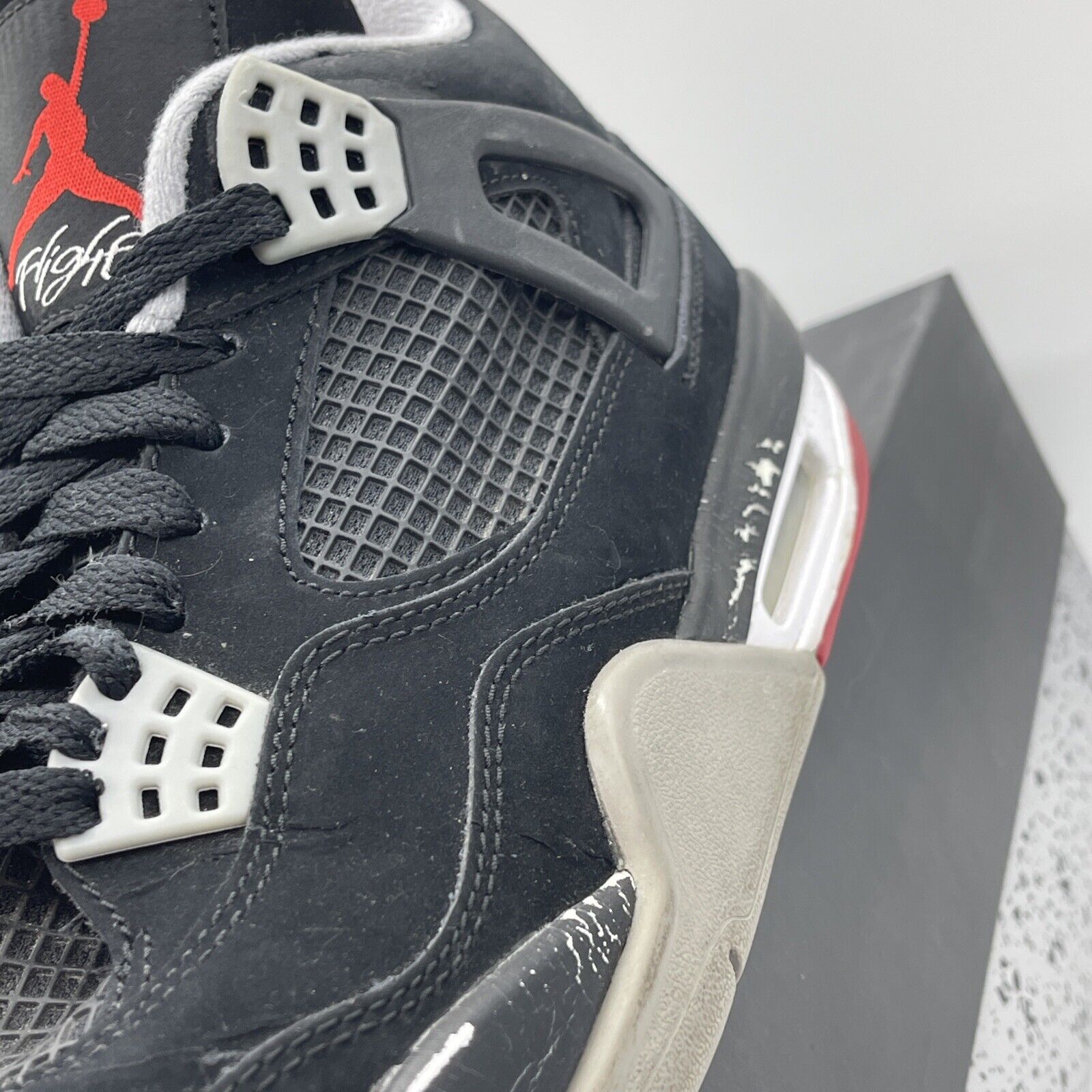 Size 10 - Jordan 4 Retro bred release 2012 Black Grey Suede Leather (308497-089)