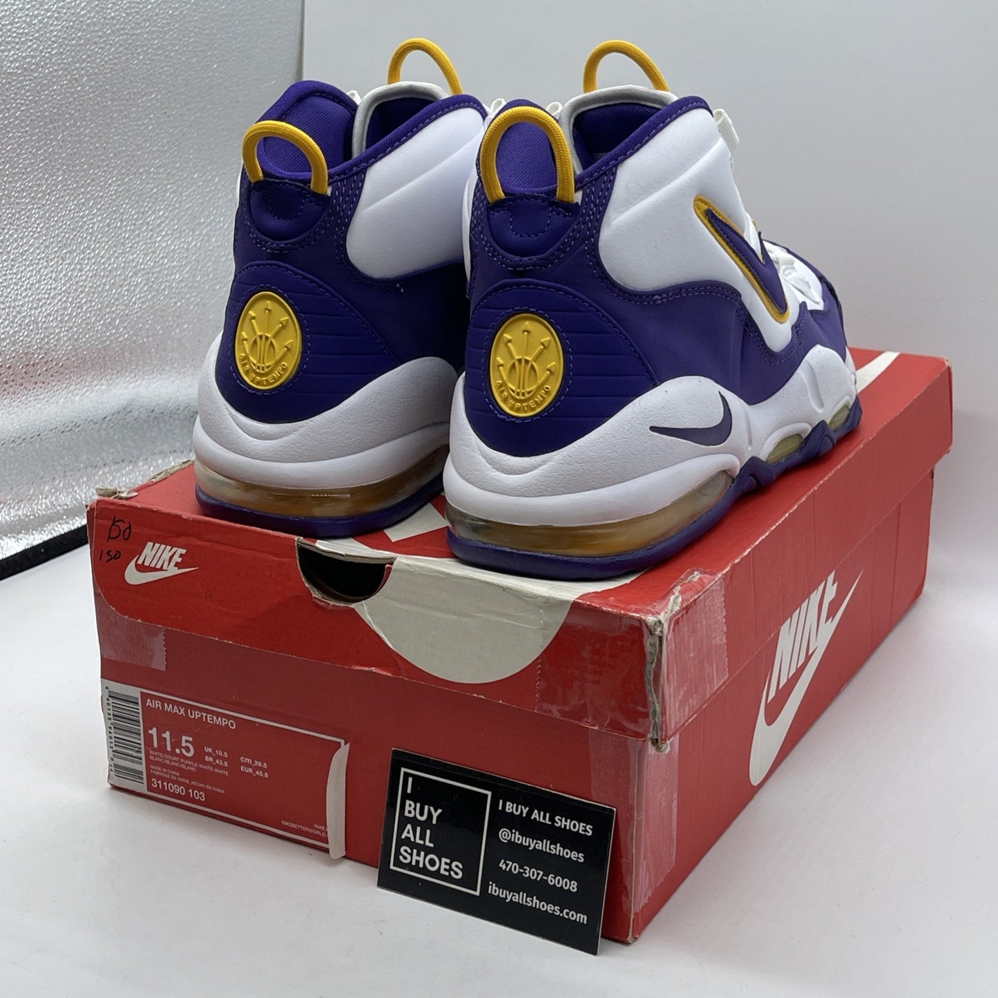 Size 11.5 - Nike Air Max Uptempo Los Angeles Lakers White Purple (311090-103)