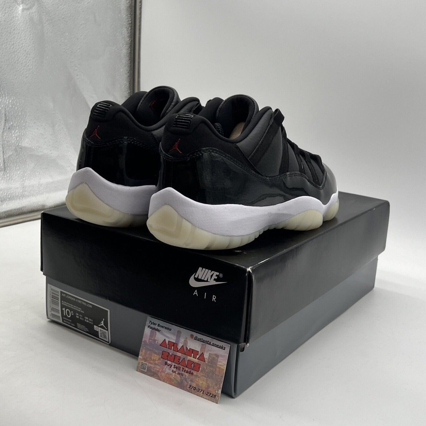 Size 10.5 - Jordan 11 Retro Low 72-10 Black White Red Leather (AV2187-001)