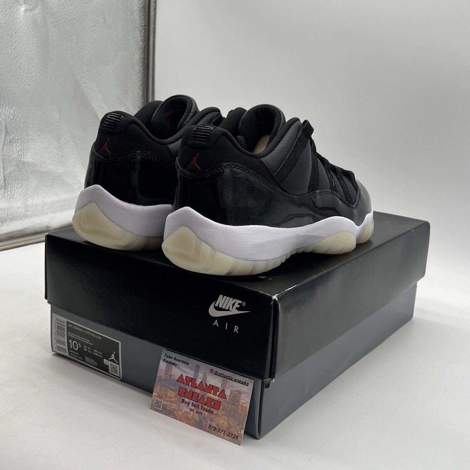Size 10.5 - Jordan 11 Retro Low 72-10 Black White Red Leather (AV2187-001)