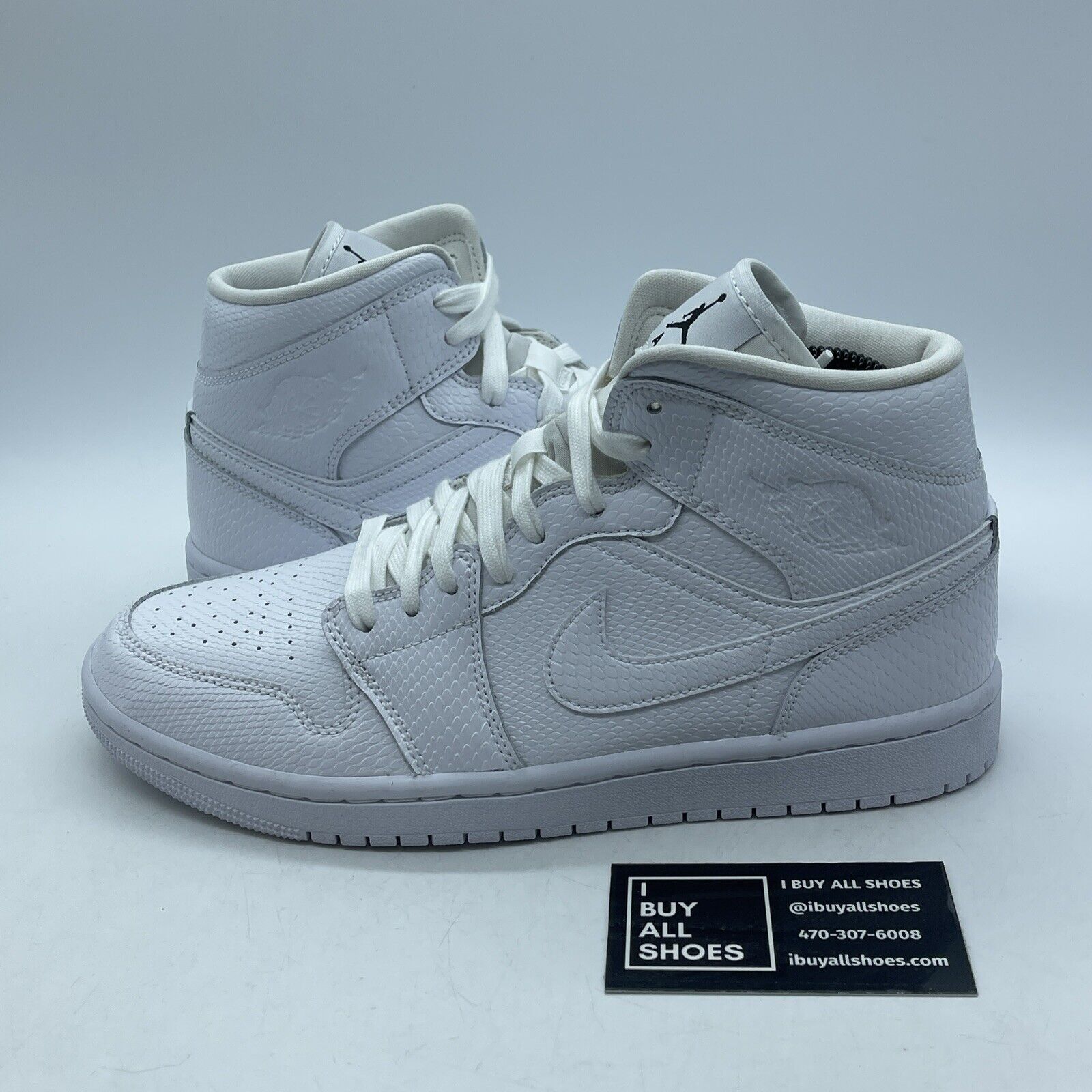 Size 9.5W - Air Jordan 1 Mid White Snakeskin Leather (BQ6472-110)