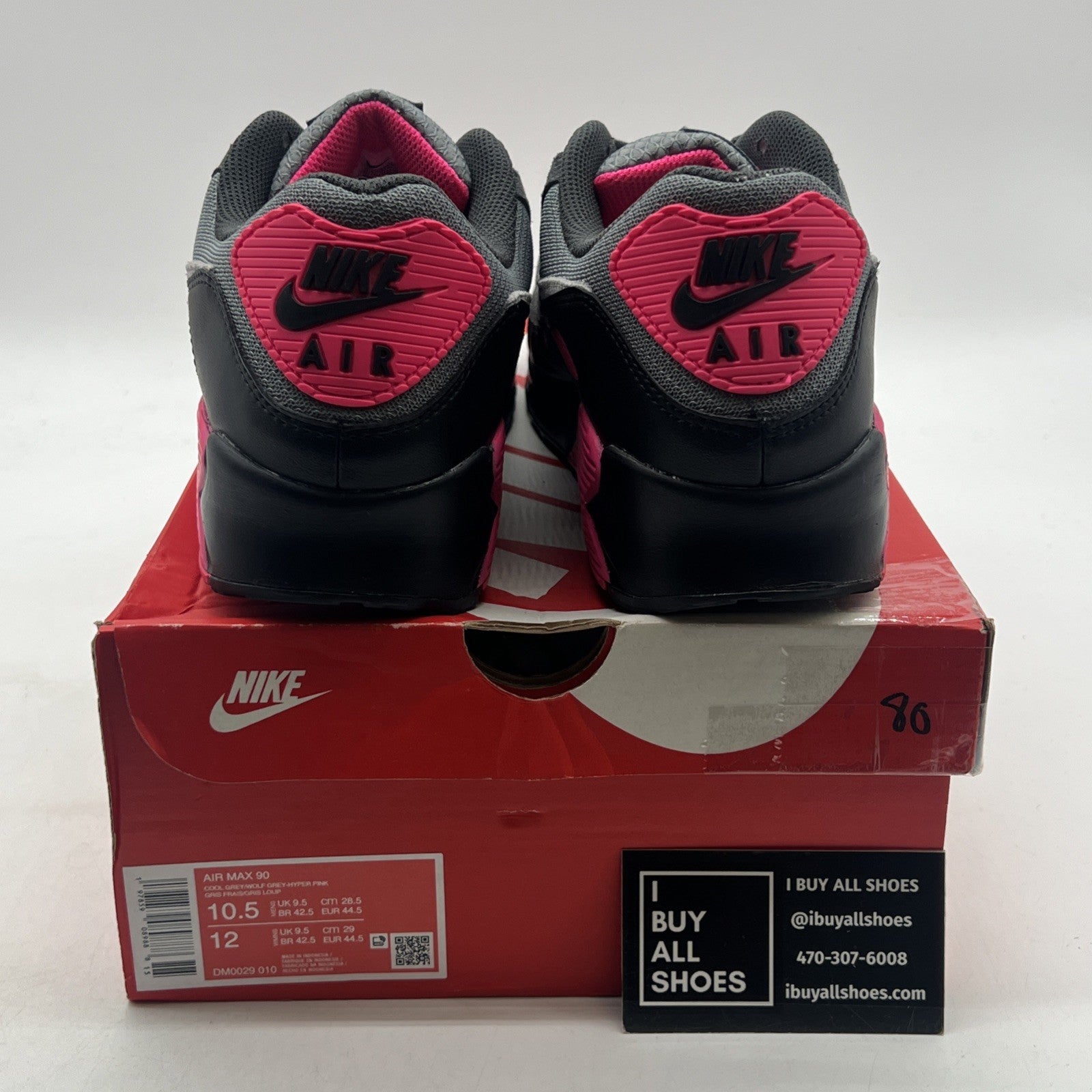 Size 10.5 - Nike Air Max 90 Black Grey Hyper Pink (DM0029-010)