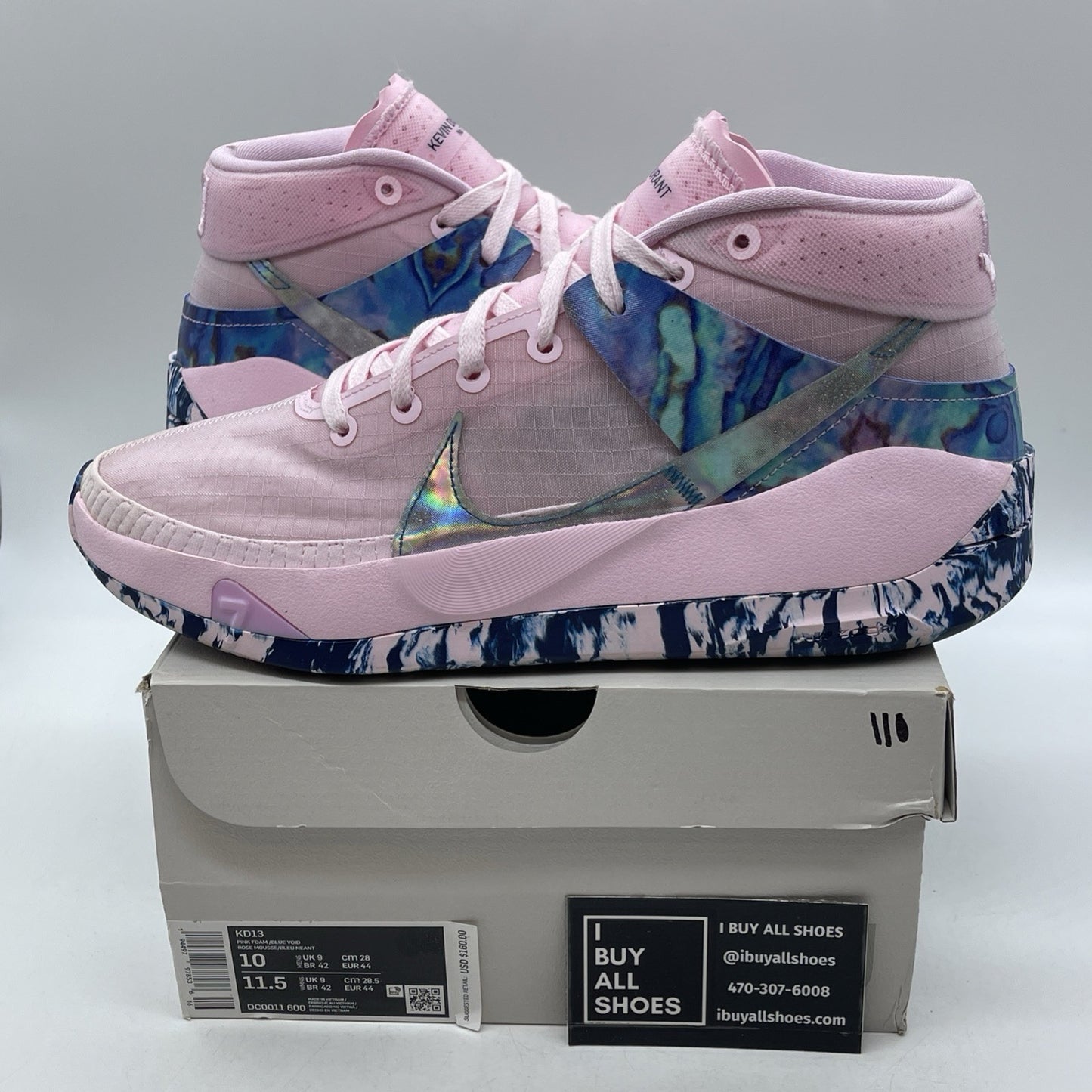 Size 10 - Nike KD 13 Aunt Pearl Blue Pink Leather (DC0011-600)