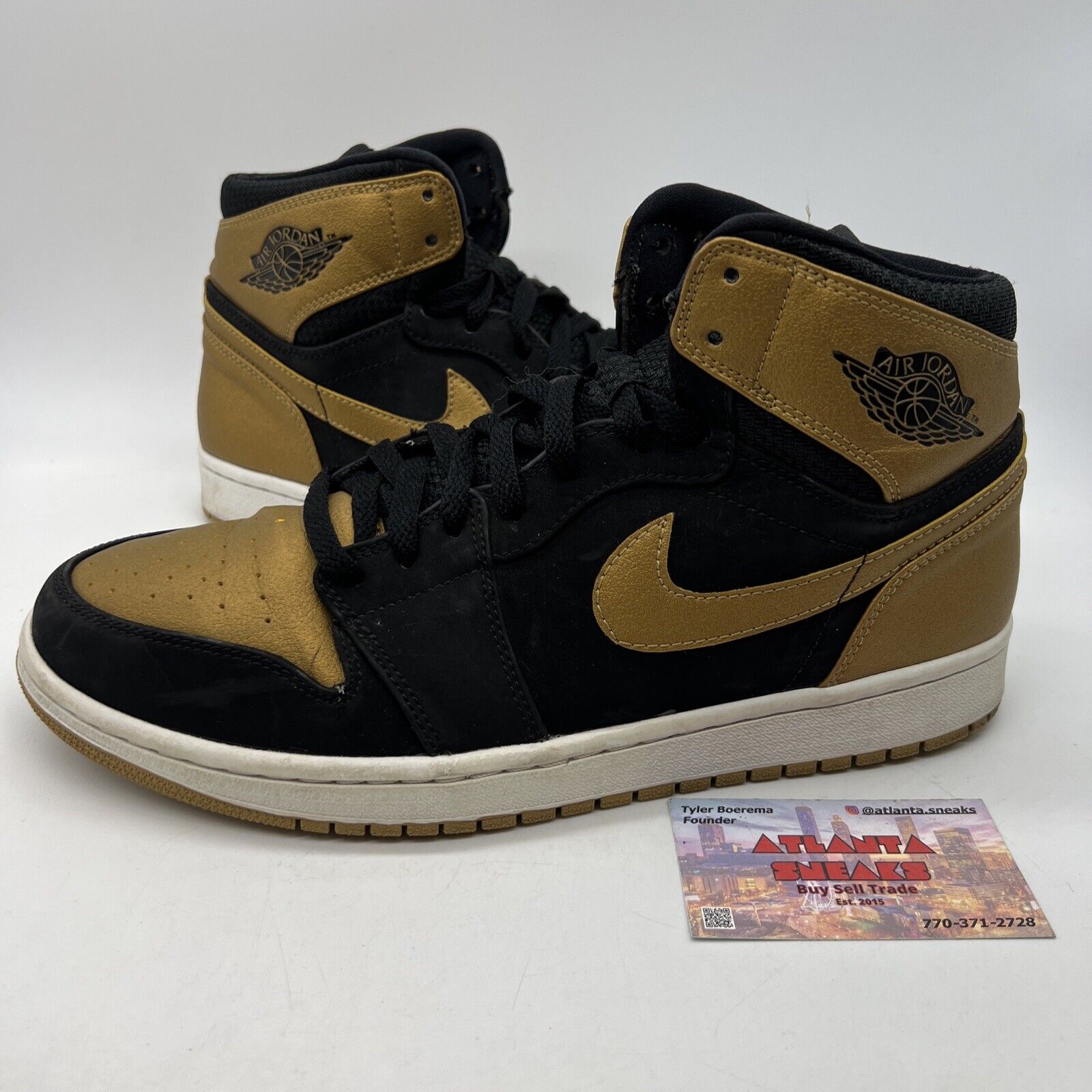 Size 11 - Air Jordan 1 Retro High Melo Black Gold White Suede (332550-026)