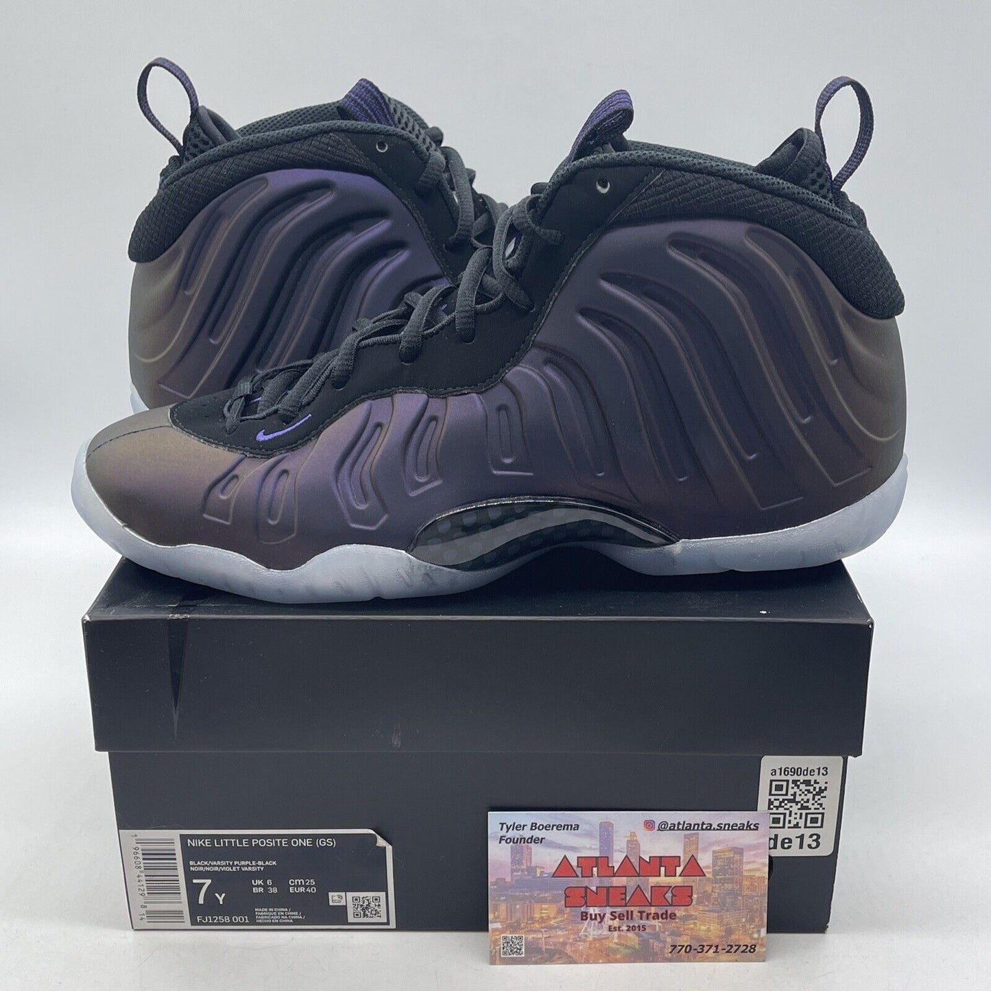 Size 7Y - Nike Little Posite One Eggplant Purple White Grey Leather (FJ1258-001)