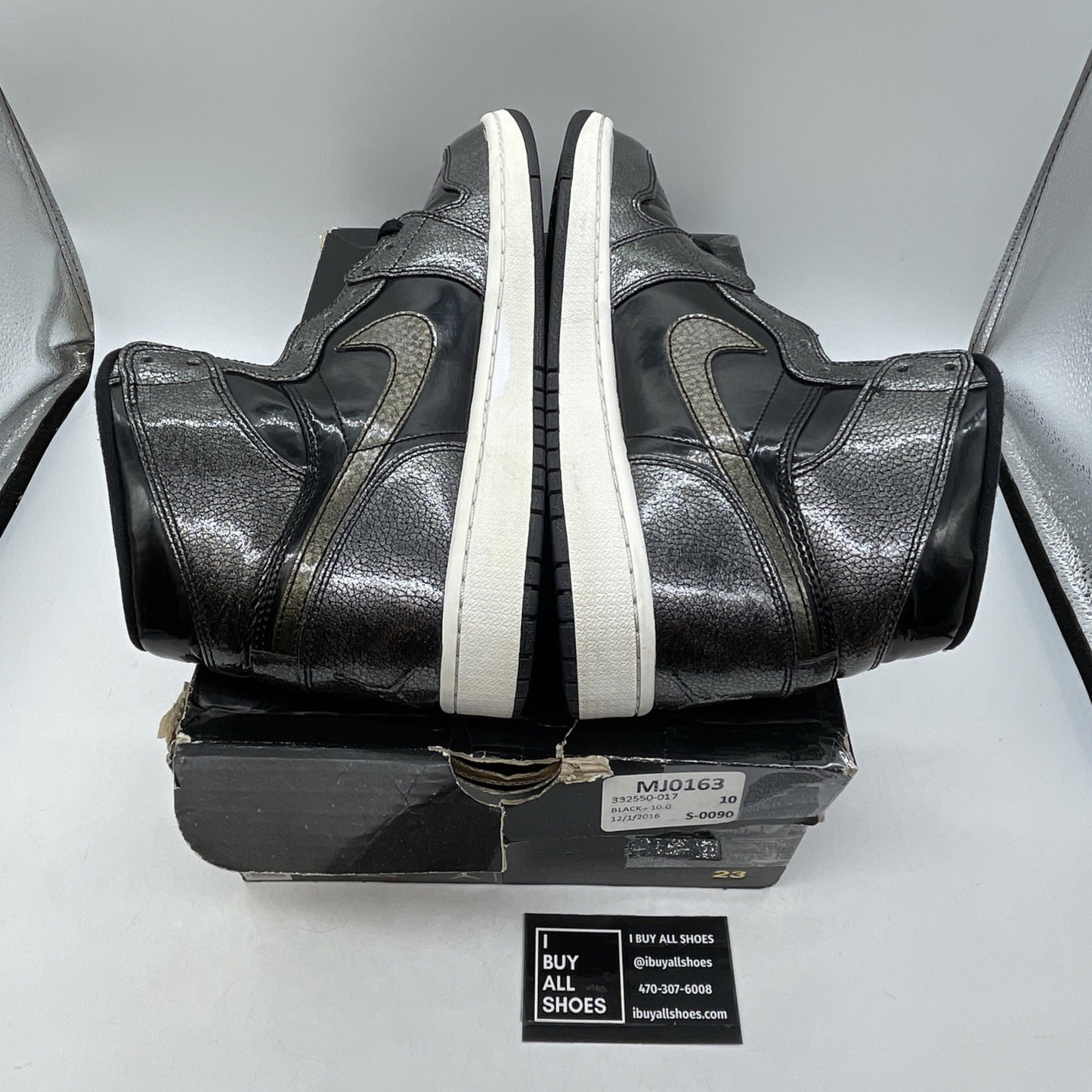 Size 10 - Air Jordan 1 Retro High Black Patent Grey Leather (332550-017)