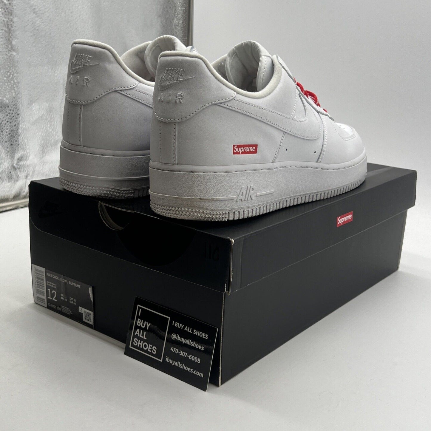 Size 12 - Nike Air Force 1 x Supreme Low Box Logo - White (CU9225-100)
