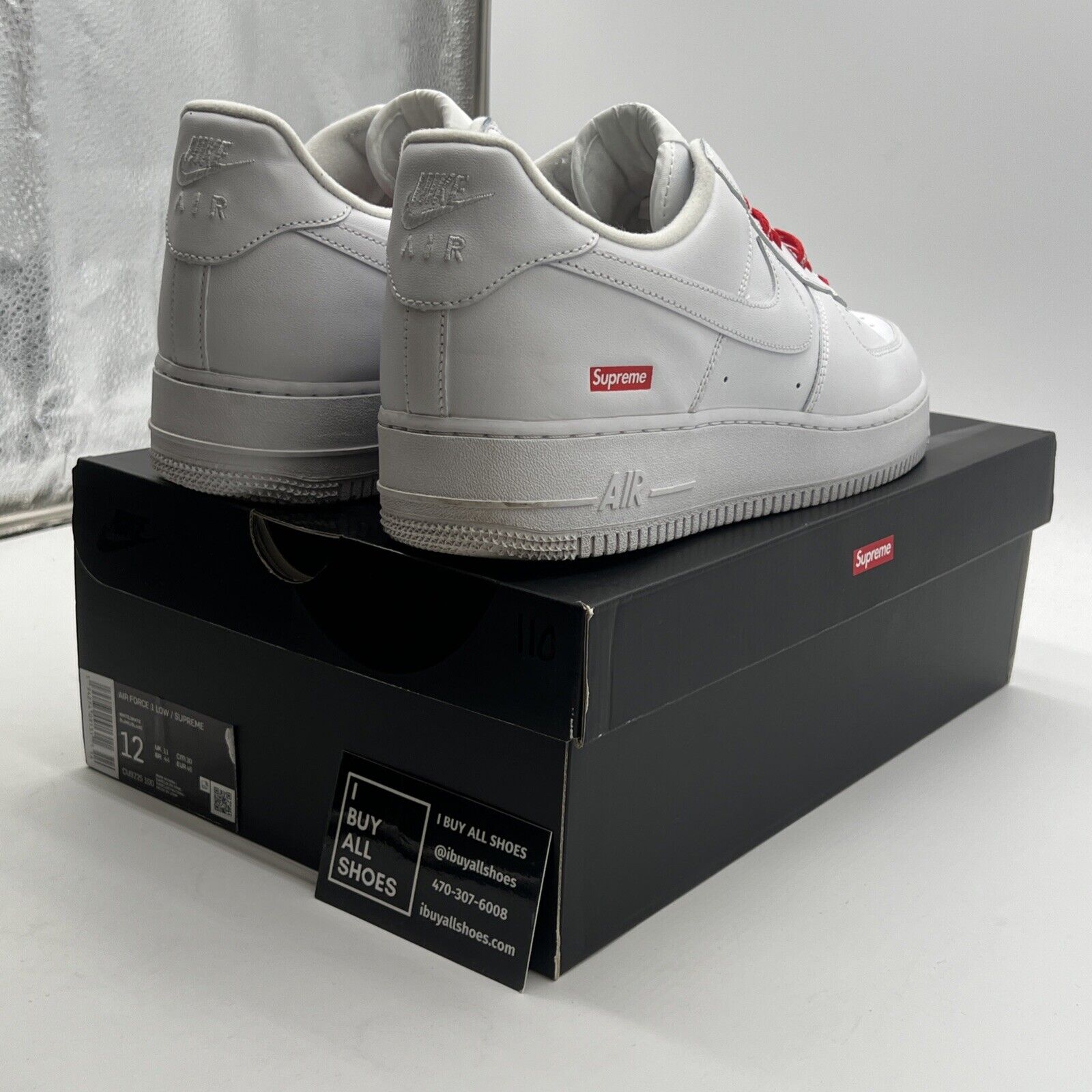Size 12 - Nike Air Force 1 x Supreme Low Box Logo - White (CU9225-100)