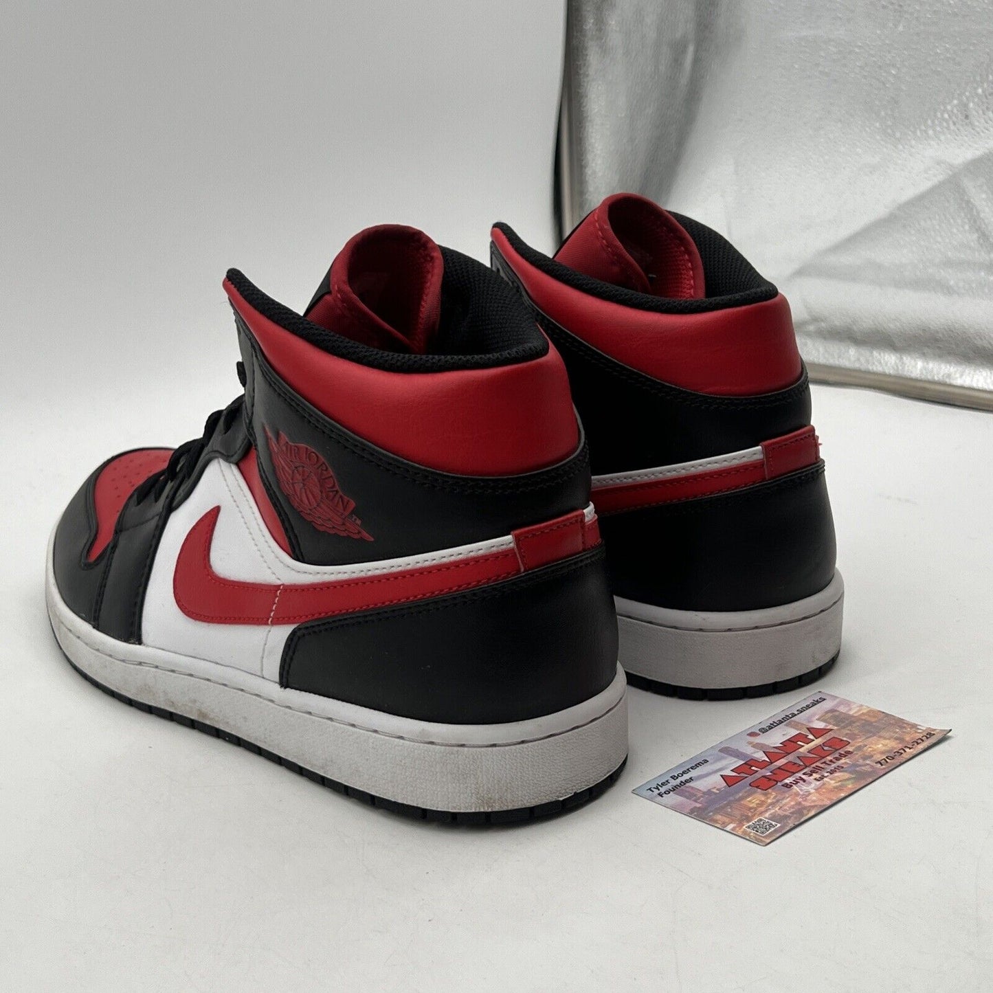 Size 13 - Jordan 1 Mid Bred Toe Black Red White Leather (554724-079)