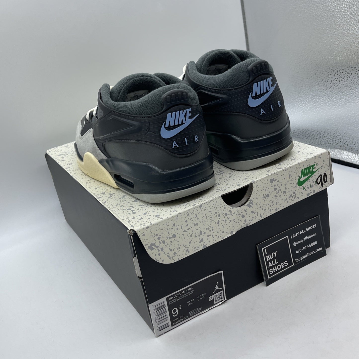 Size 9.5 - Air Jordan 4 RM Iron Grey Black Blue Suede Leather (FQ7939-002)