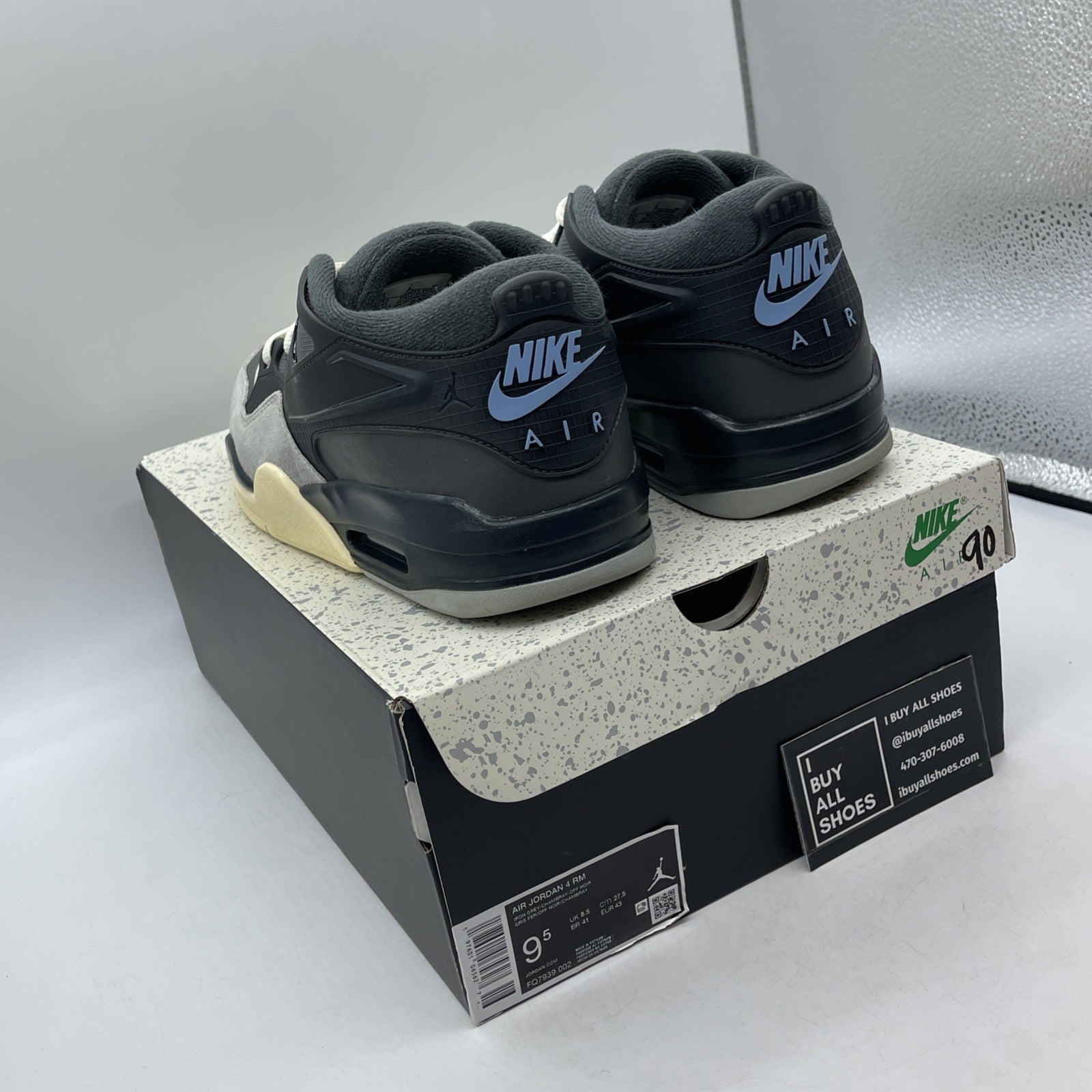Size 9.5 - Air Jordan 4 RM Iron Grey Black Blue Suede Leather (FQ7939-002)