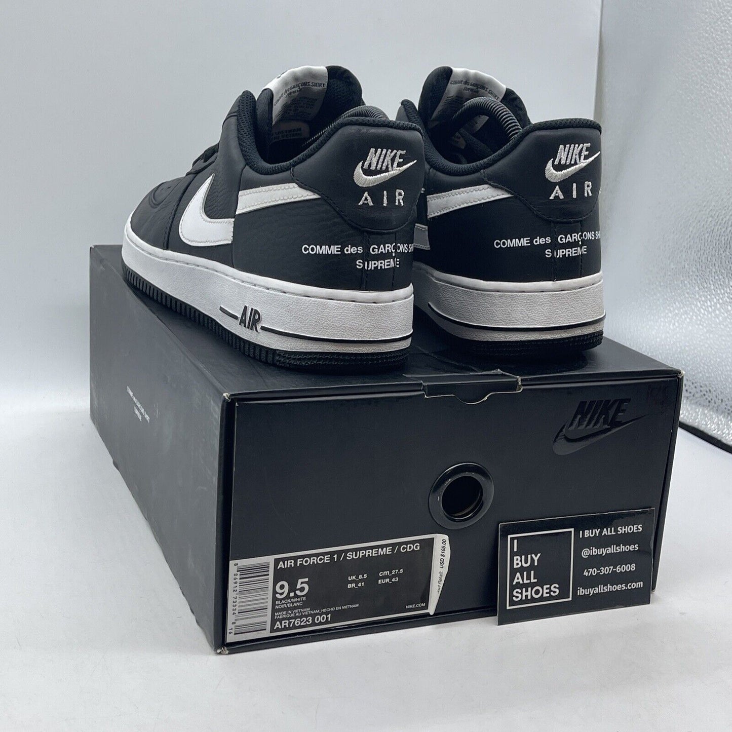 Size 9.5 - Nike Supreme x Comme des Garçons SHIRT x Air Force 1 Low Black White