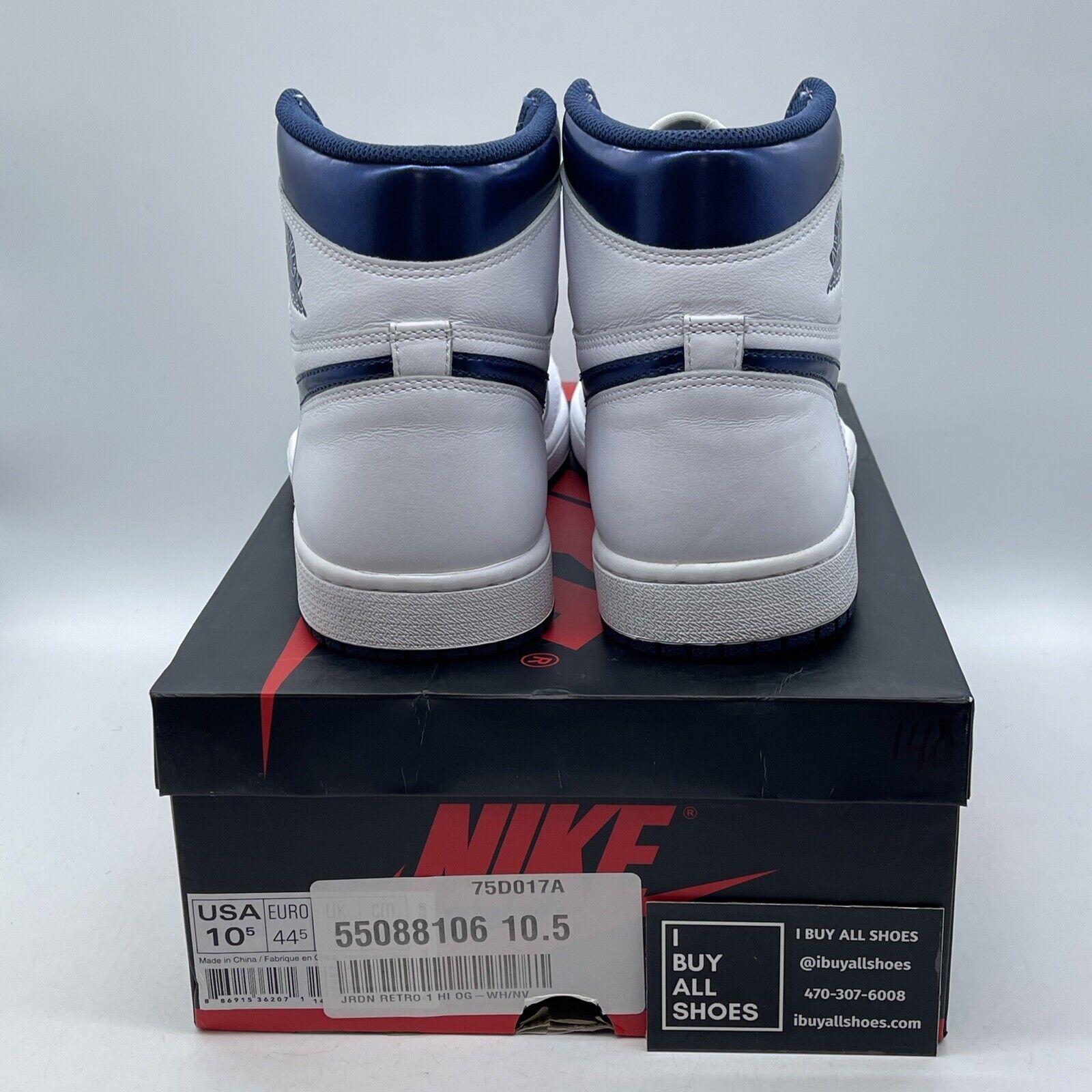 Size 10.5 - Air Jordan 1 Retro OG High Metallic Navy White Leather (555088-106)