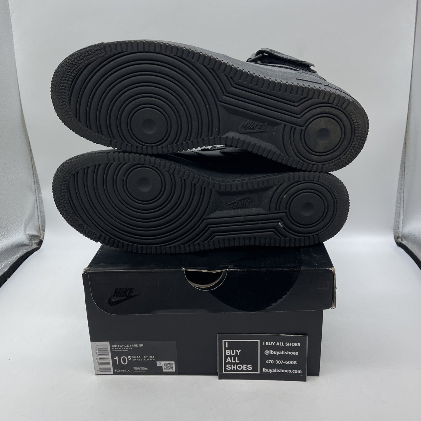 Size 10.5 - Nike Supreme x Air Force 1 Mid Box Logo Triple Black (FZ8784-001)