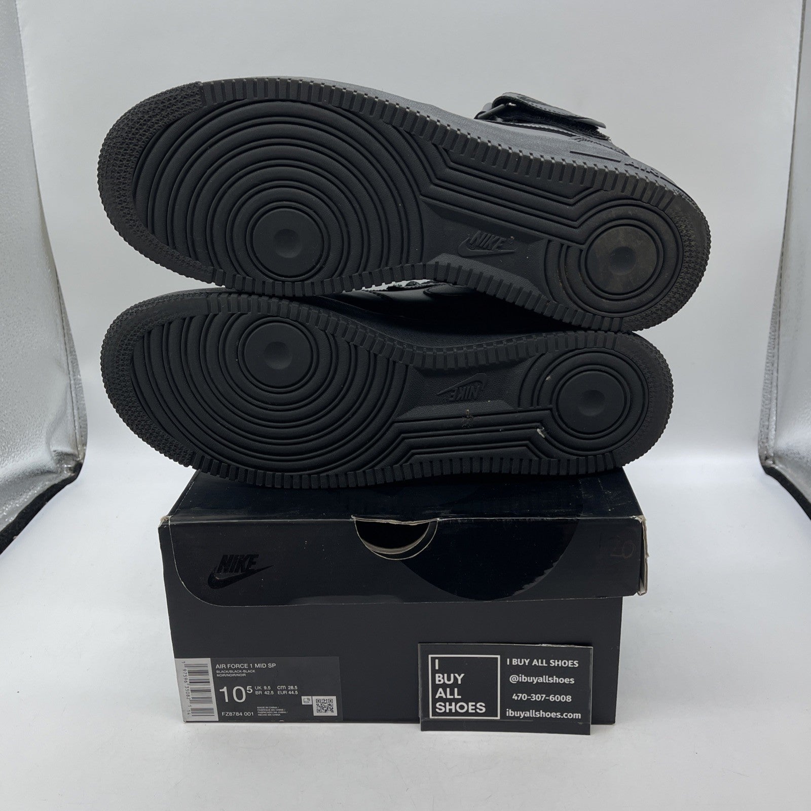 Size 10.5 - Nike Supreme x Air Force 1 Mid Box Logo Triple Black (FZ8784-001)