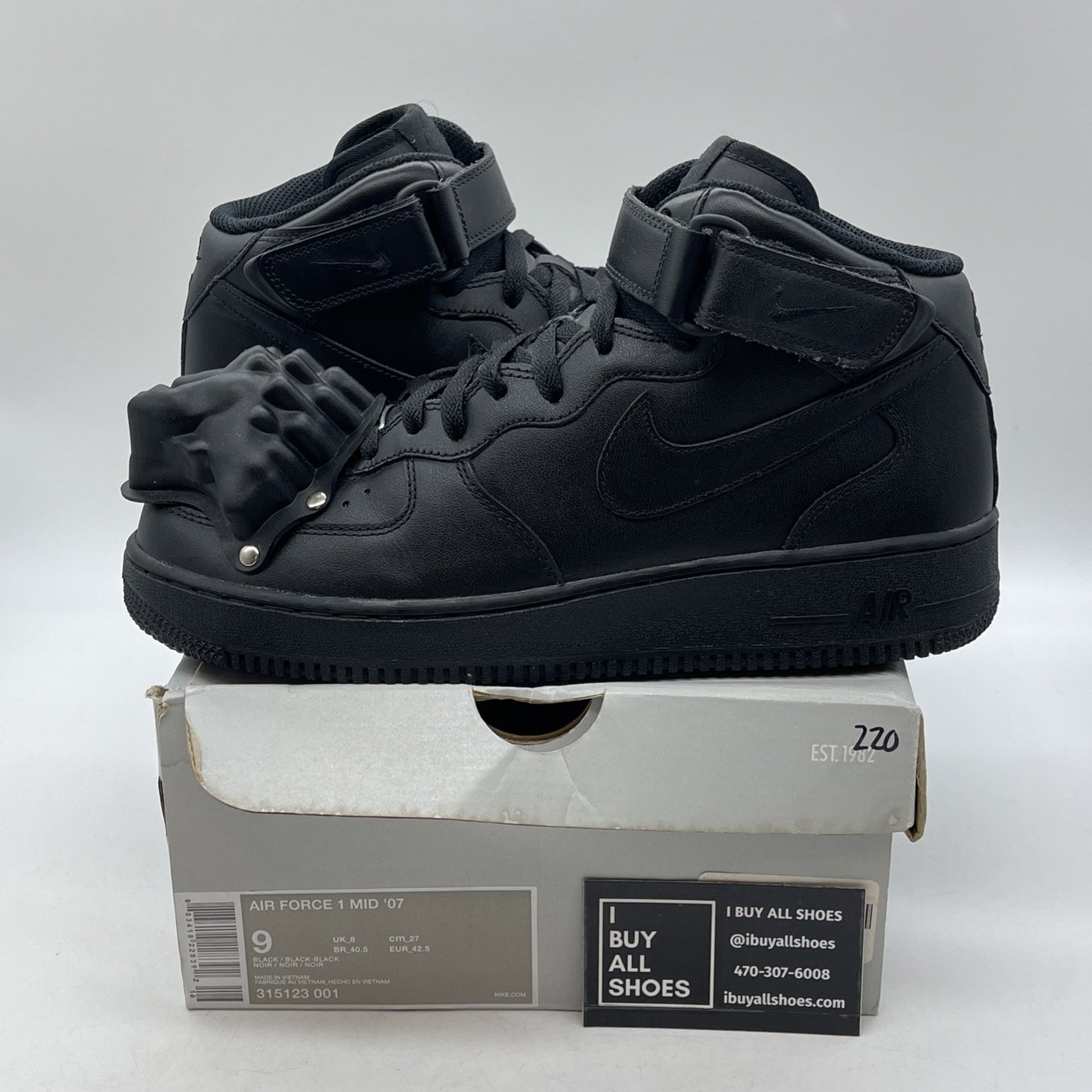 Size 9 - Nike Air Force 1 '07 Mid Triple Black Leather (315123-001)
