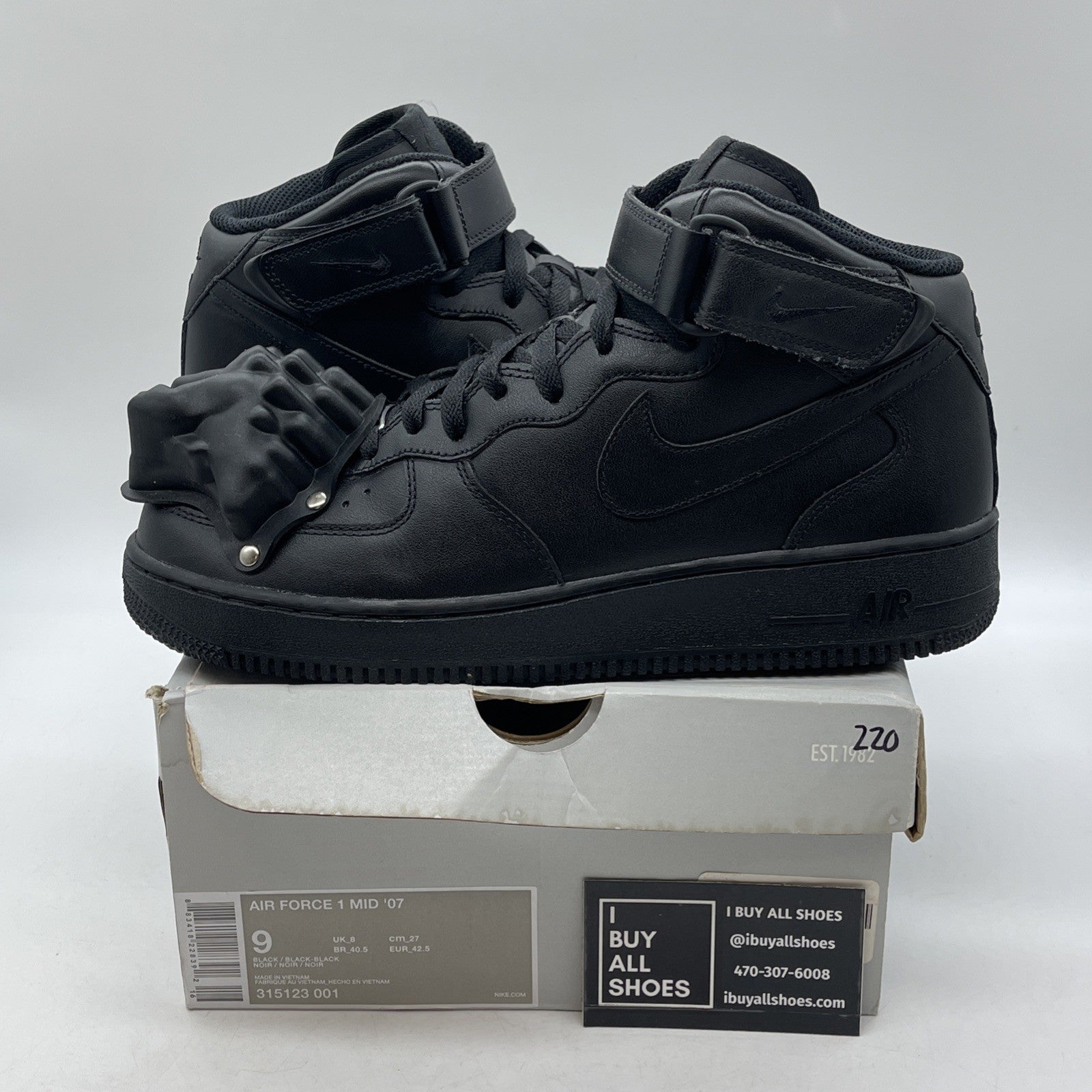 Size 9 - Nike Air Force 1 '07 Mid Triple Black Leather (315123-001)