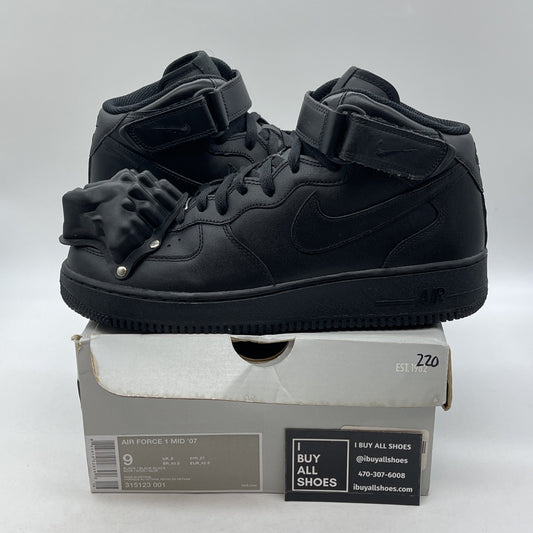 Size 9 - Nike Air Force 1 '07 Mid Triple Black Leather (315123-001)