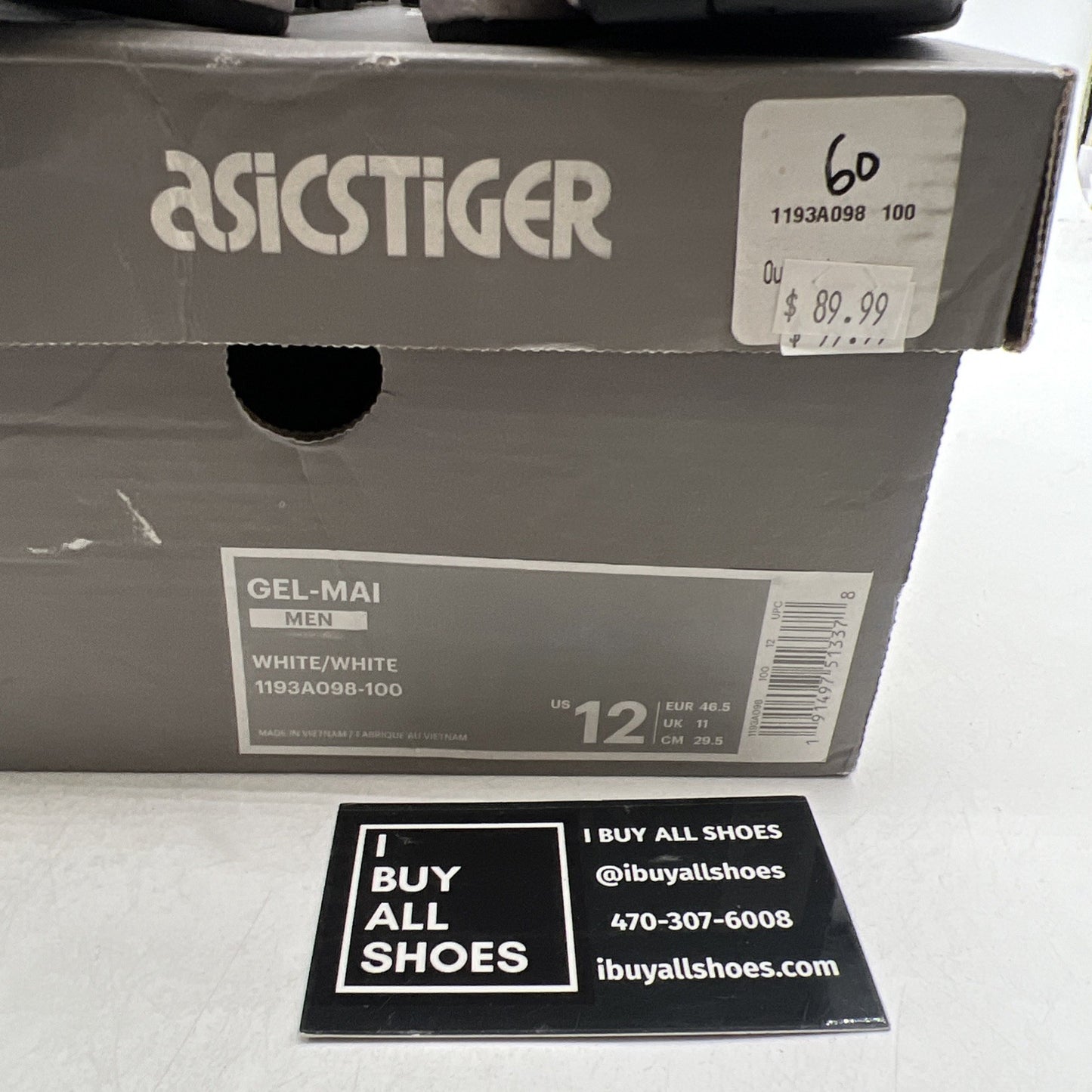 Size 12 - ASICS GEL MAI WHITE MEN SHOES (1193AO98-100)