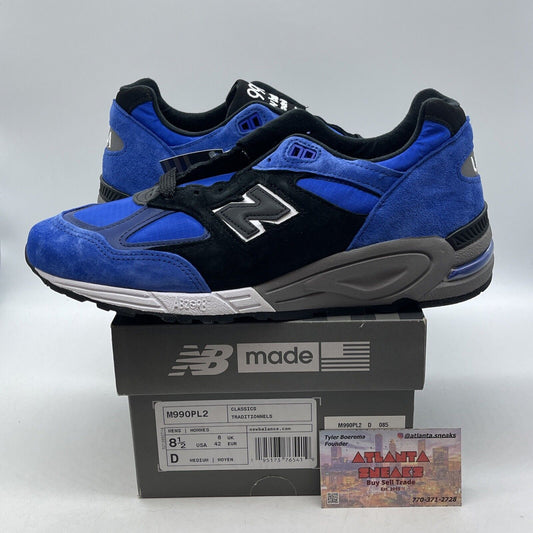 Size 8.5 - New Balance 990v2 Made in USA Blue Suede Black Leather (M990PL2)