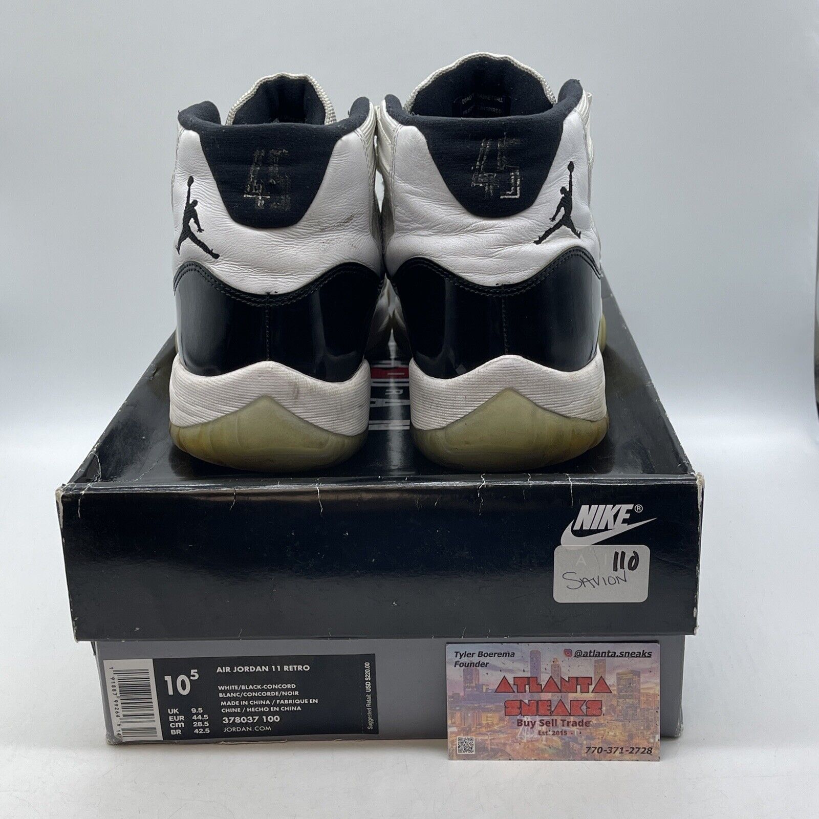 Size 10.5 - Jordan 11 Retro High Concord White Black Leather (378037-100)