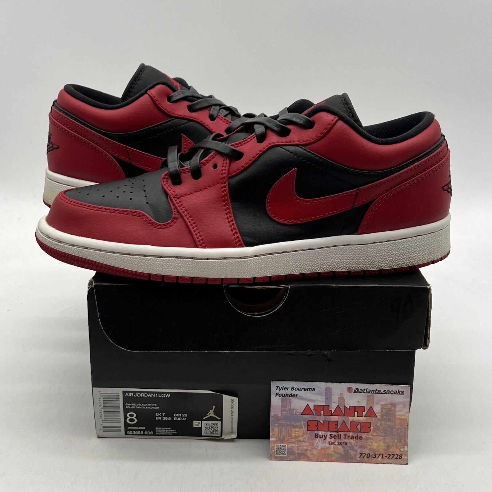 Size 8 - Air Jordan 1 Low Reverse Bred Black White Red Leather (553558-606)